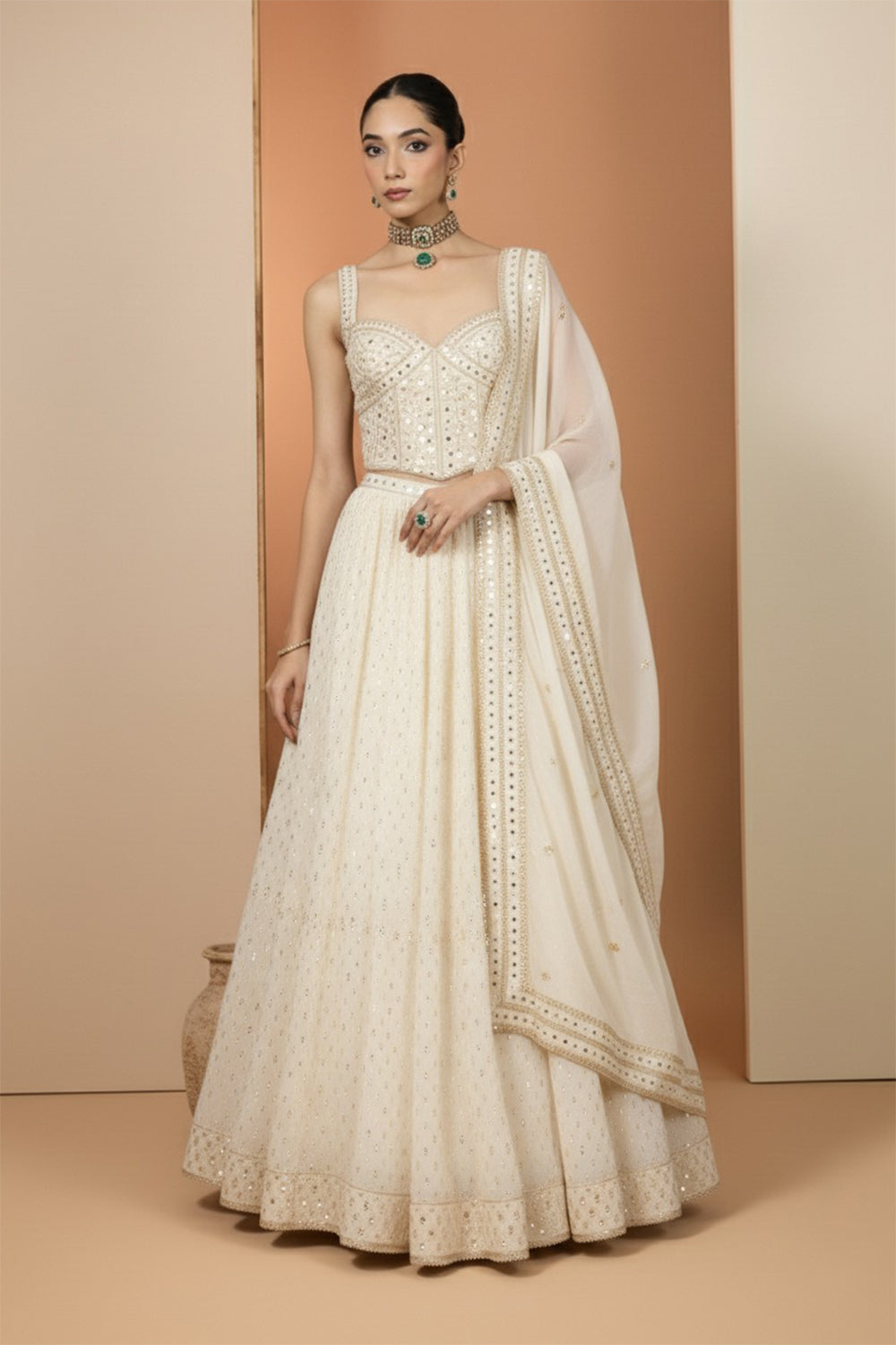 Ivory Embroidered Lehenga Set