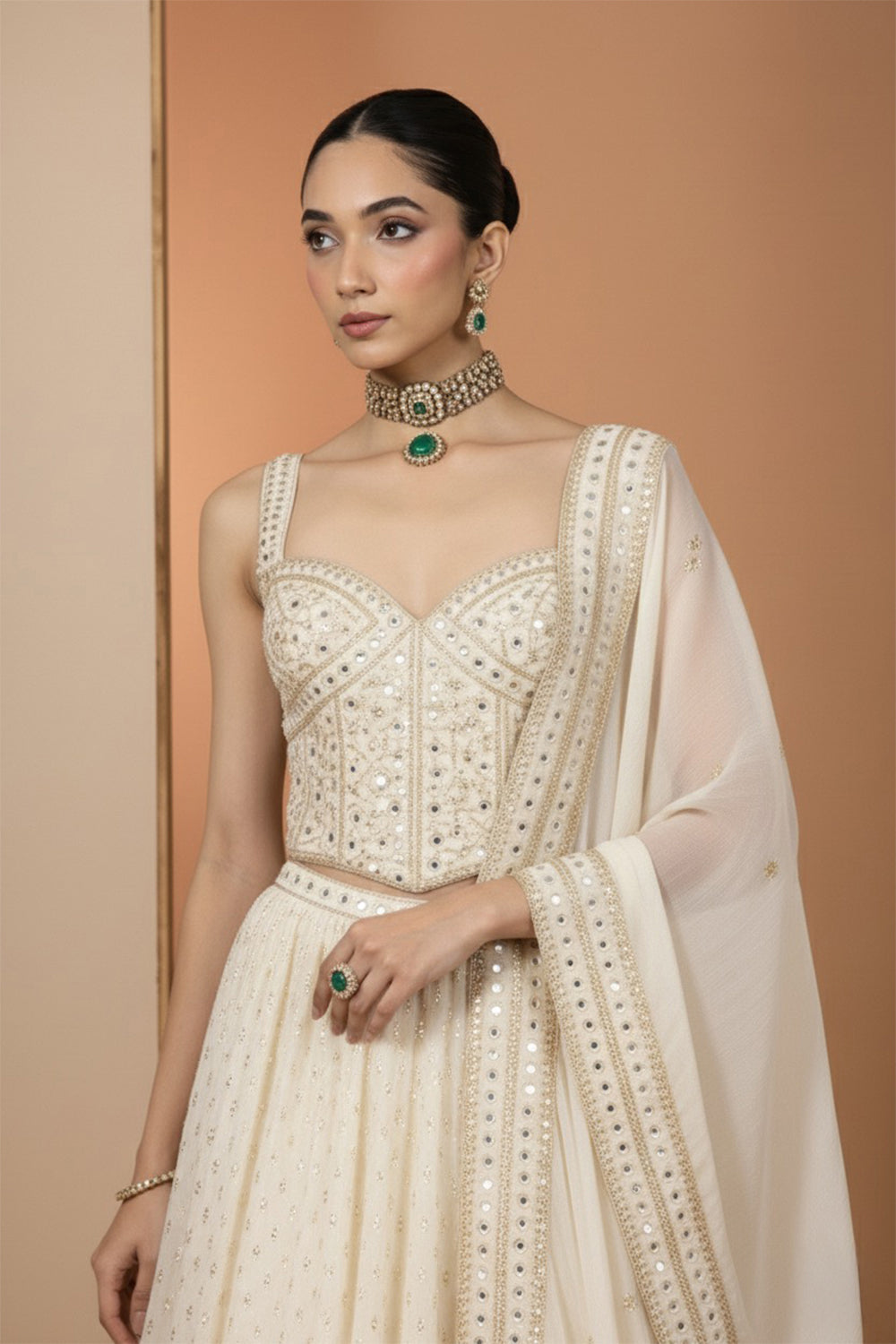 Ivory Embroidered Lehenga Set