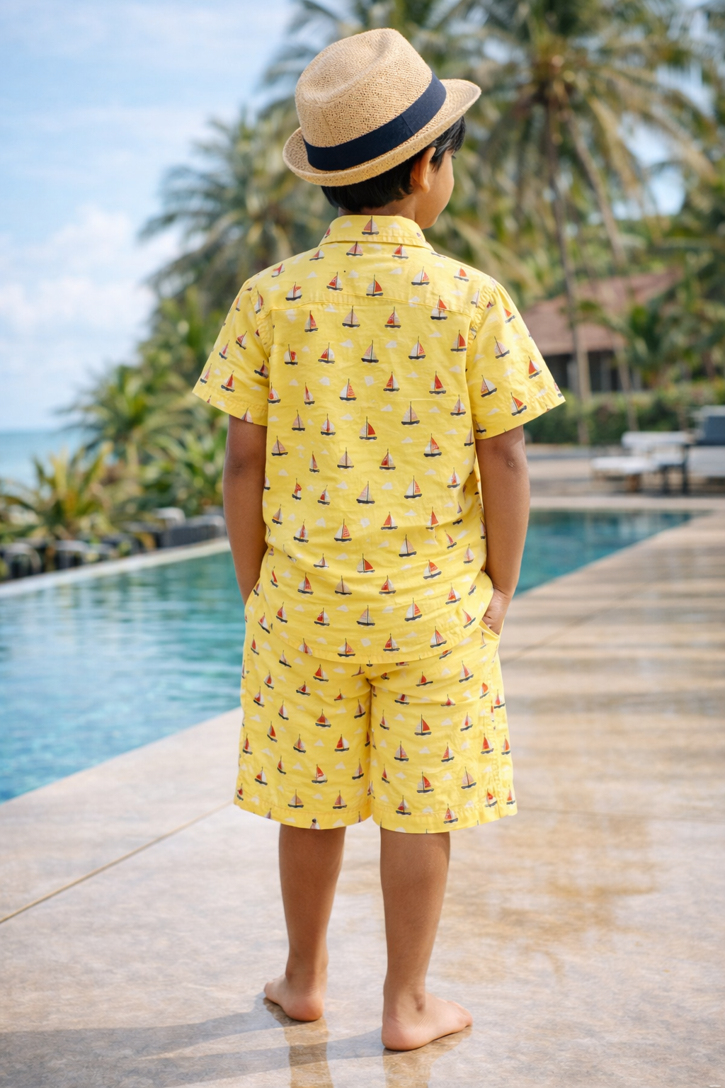 Boys Yellow Cotton Co-ord Set with Embroidered Pocket
