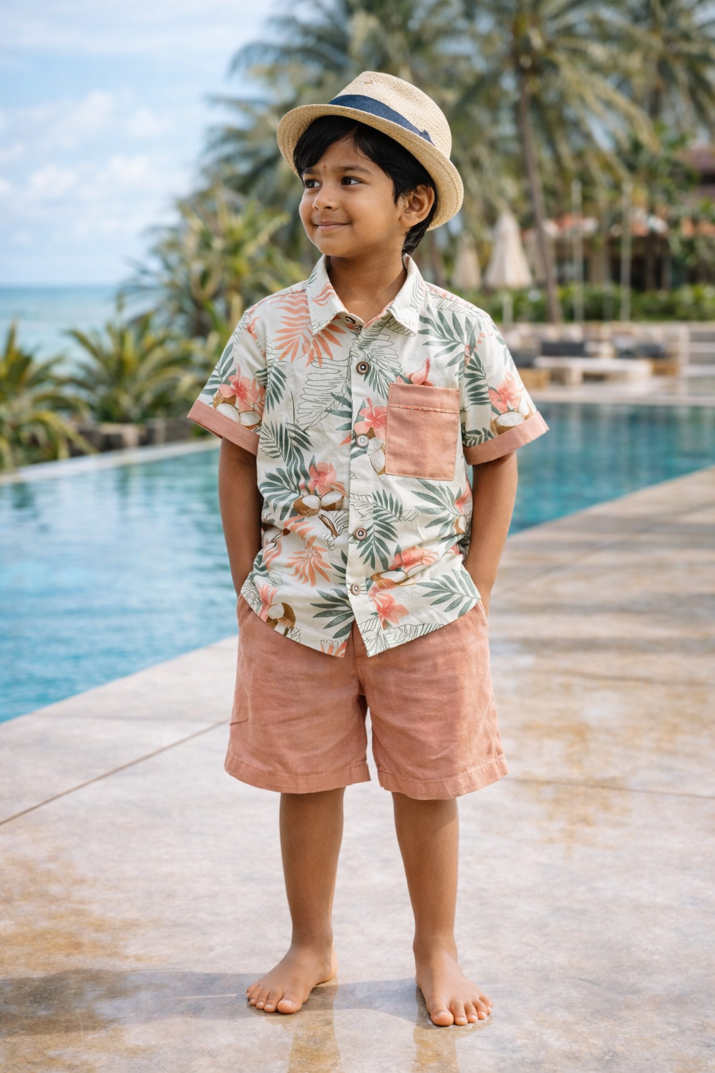 Boys Tropical Cotton Shirt & Linen Shorts Co-ord Set