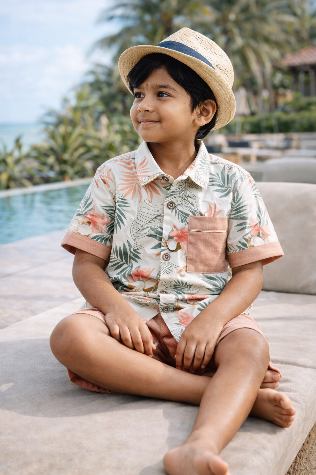 Boys Tropical Cotton Shirt & Linen Shorts Co-ord Set