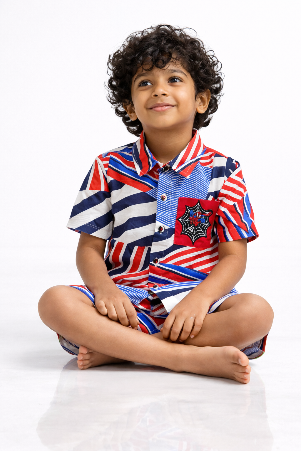 Boys Cotton Co-ord Set with Spiderman Embroidered Pocket