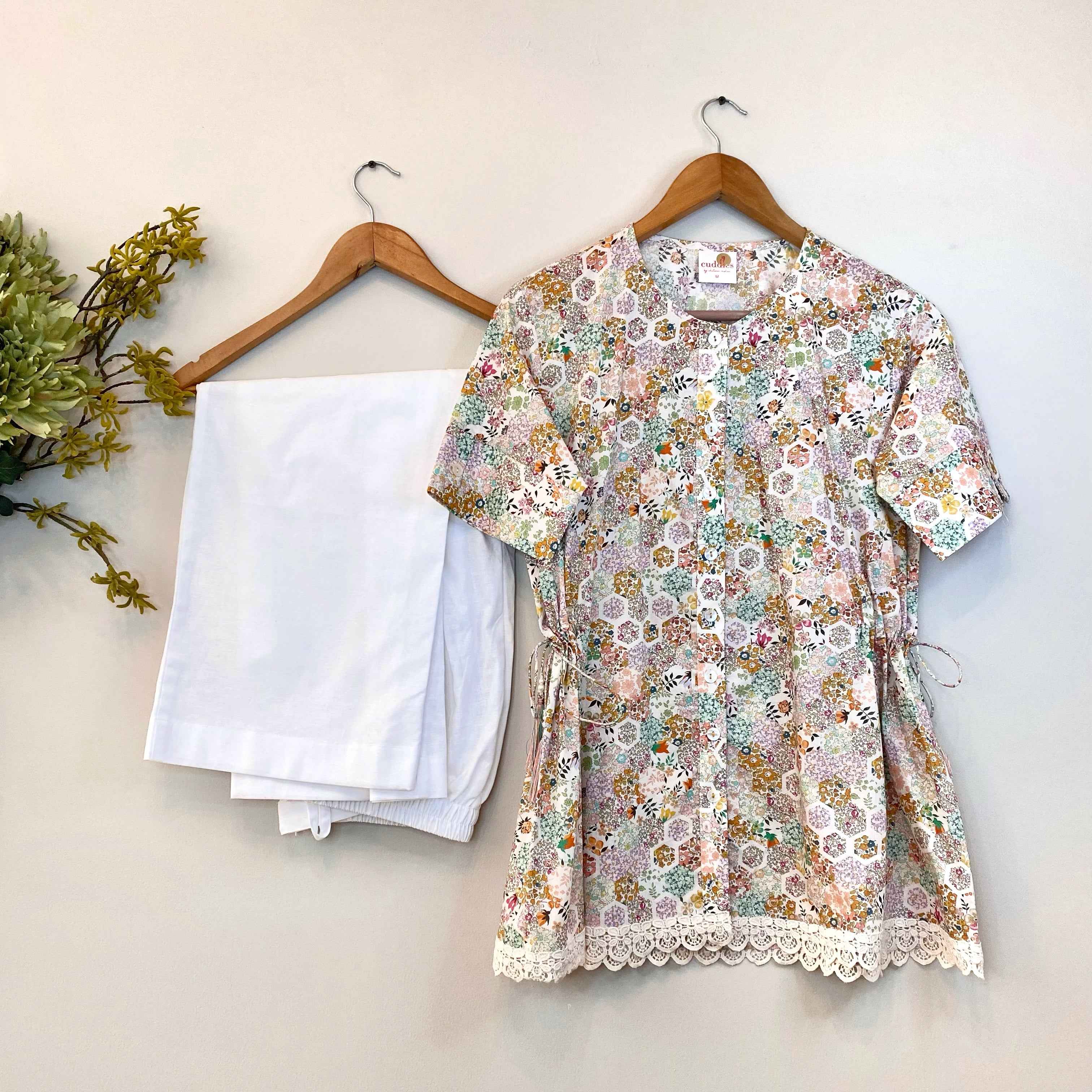 Floral Cotton Shirt & White Linen Trousers Set - CuddlesClothing