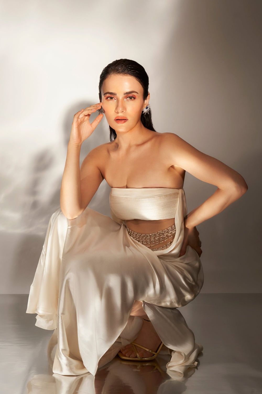 Ivory Cowl Gown with Embellishments