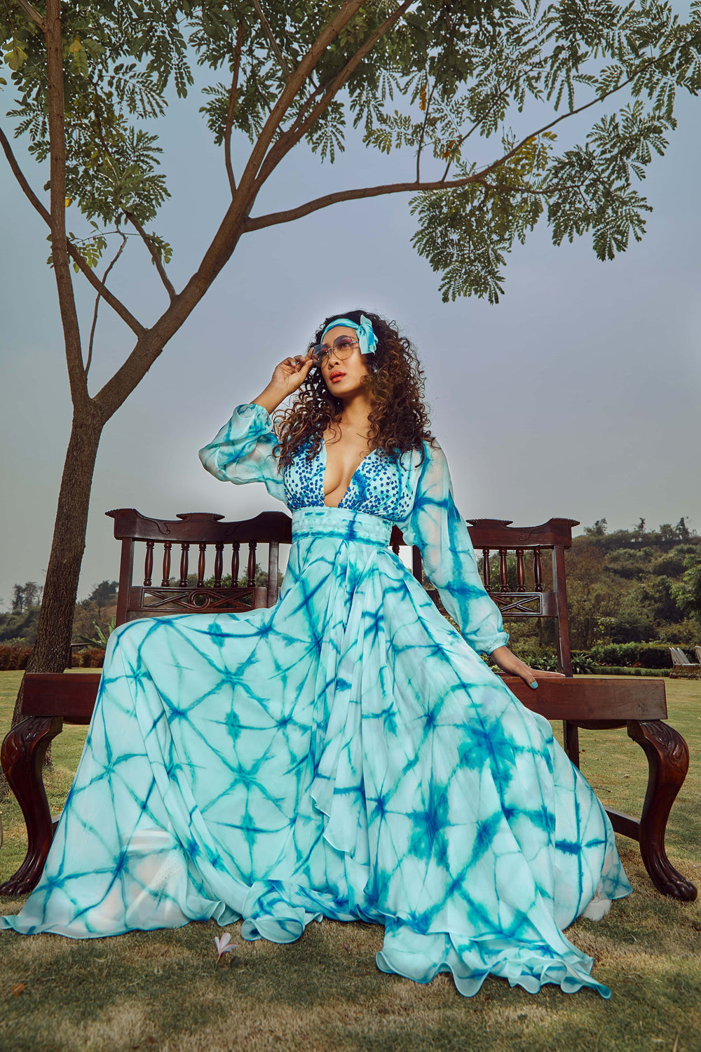 Blue Tie-Dye Silk Maxi Dress