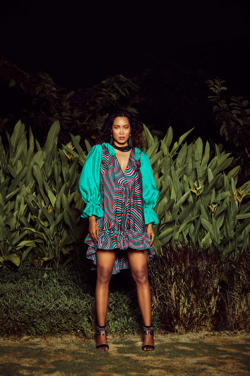 Mint green Printed Bias Flared Dress