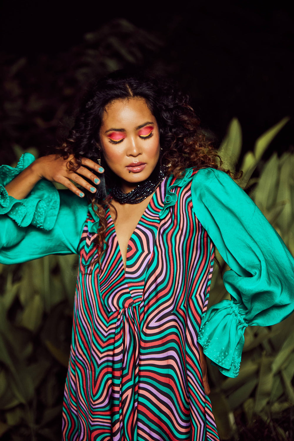 Mint green Printed Bias Flared Dress