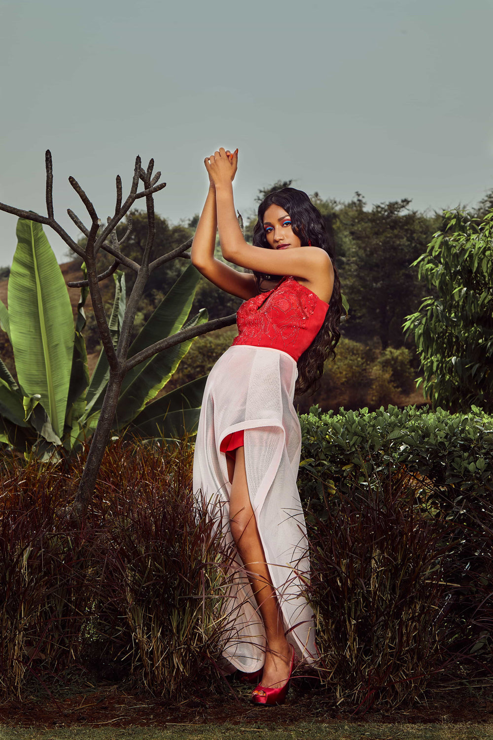 Scarlet Red Romper With Skirt