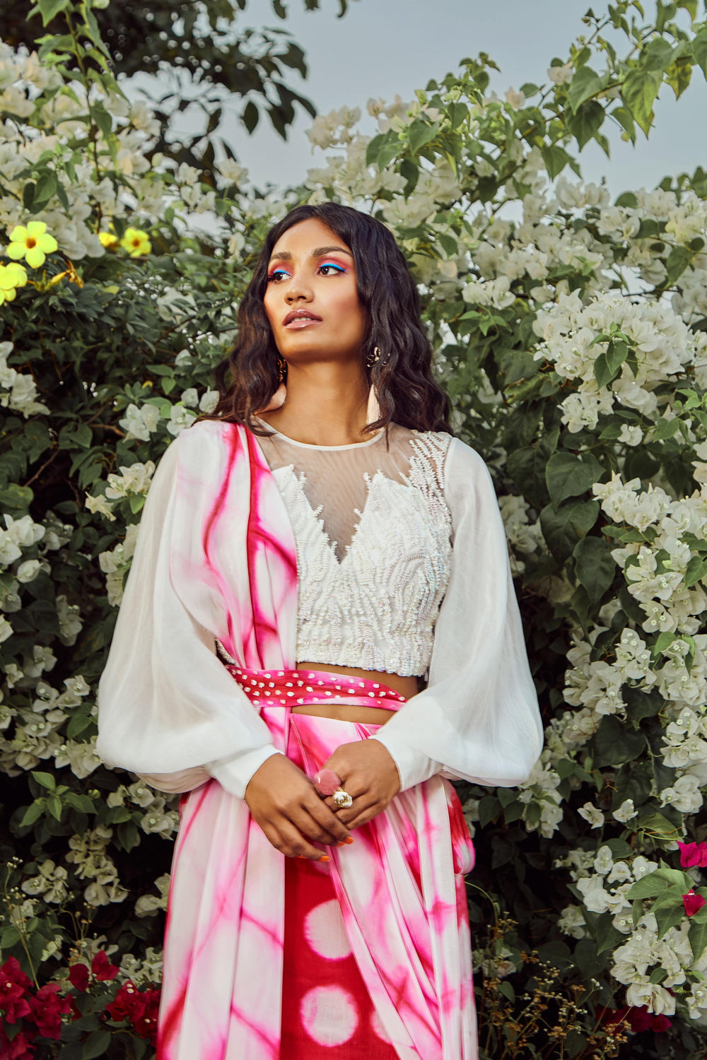 Red Ivory Blouse With Lehenga Saree