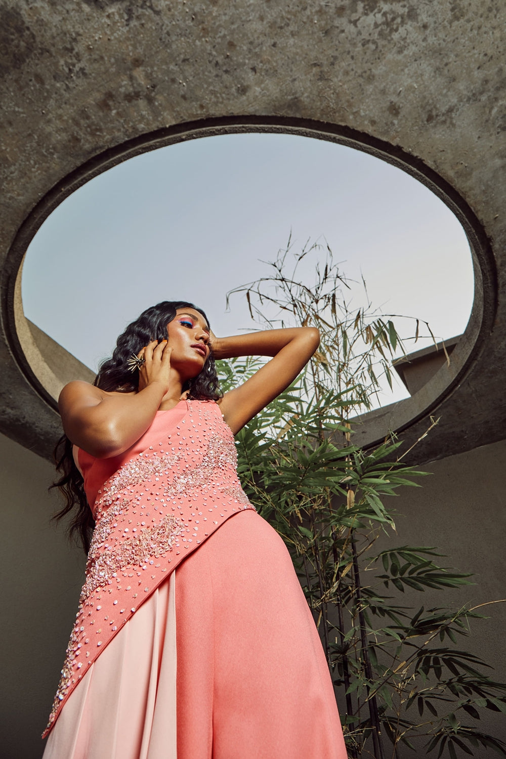 Coral One Shoulder Drape Jumpsuit