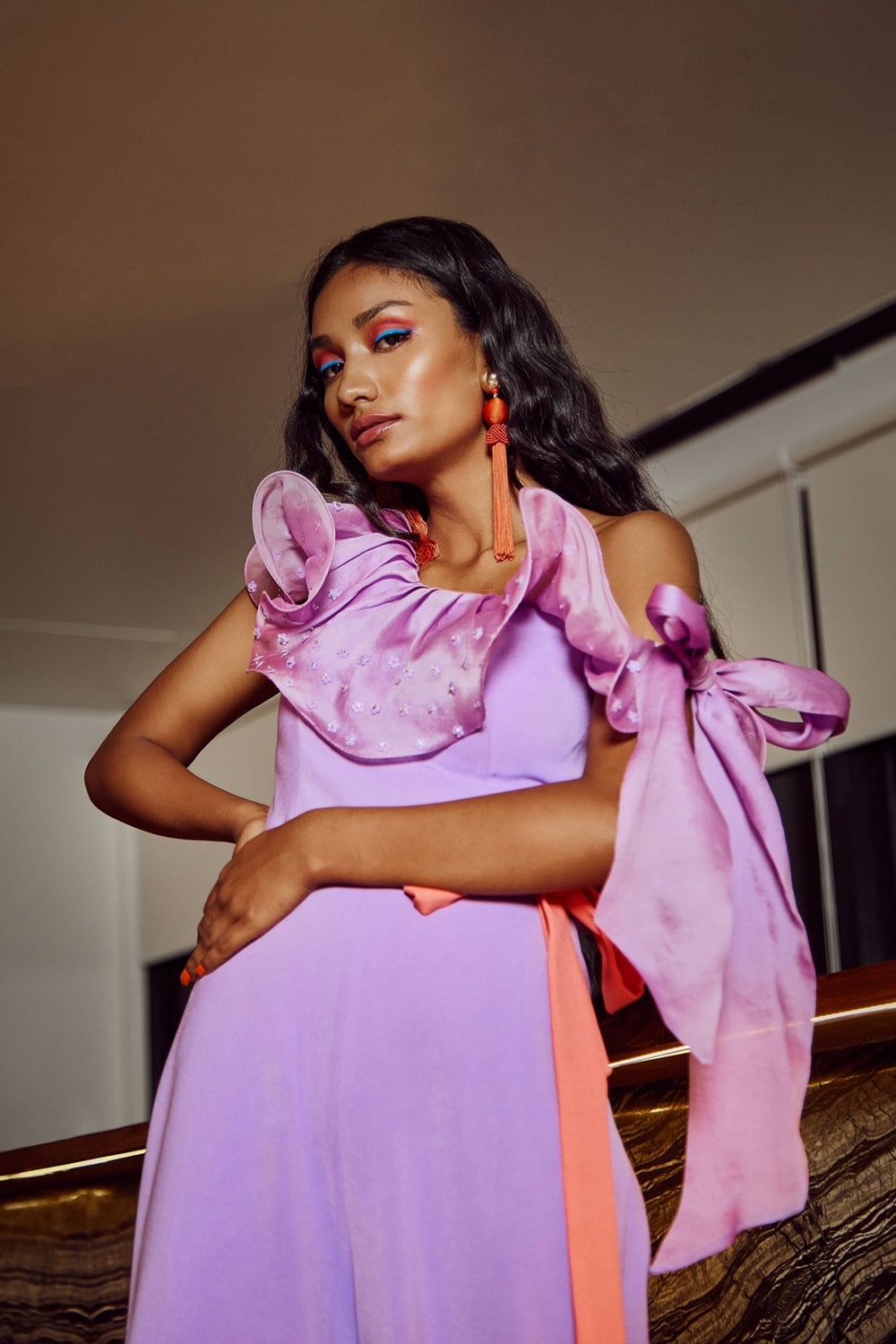 One Shoulder Lavender Jumpsuit