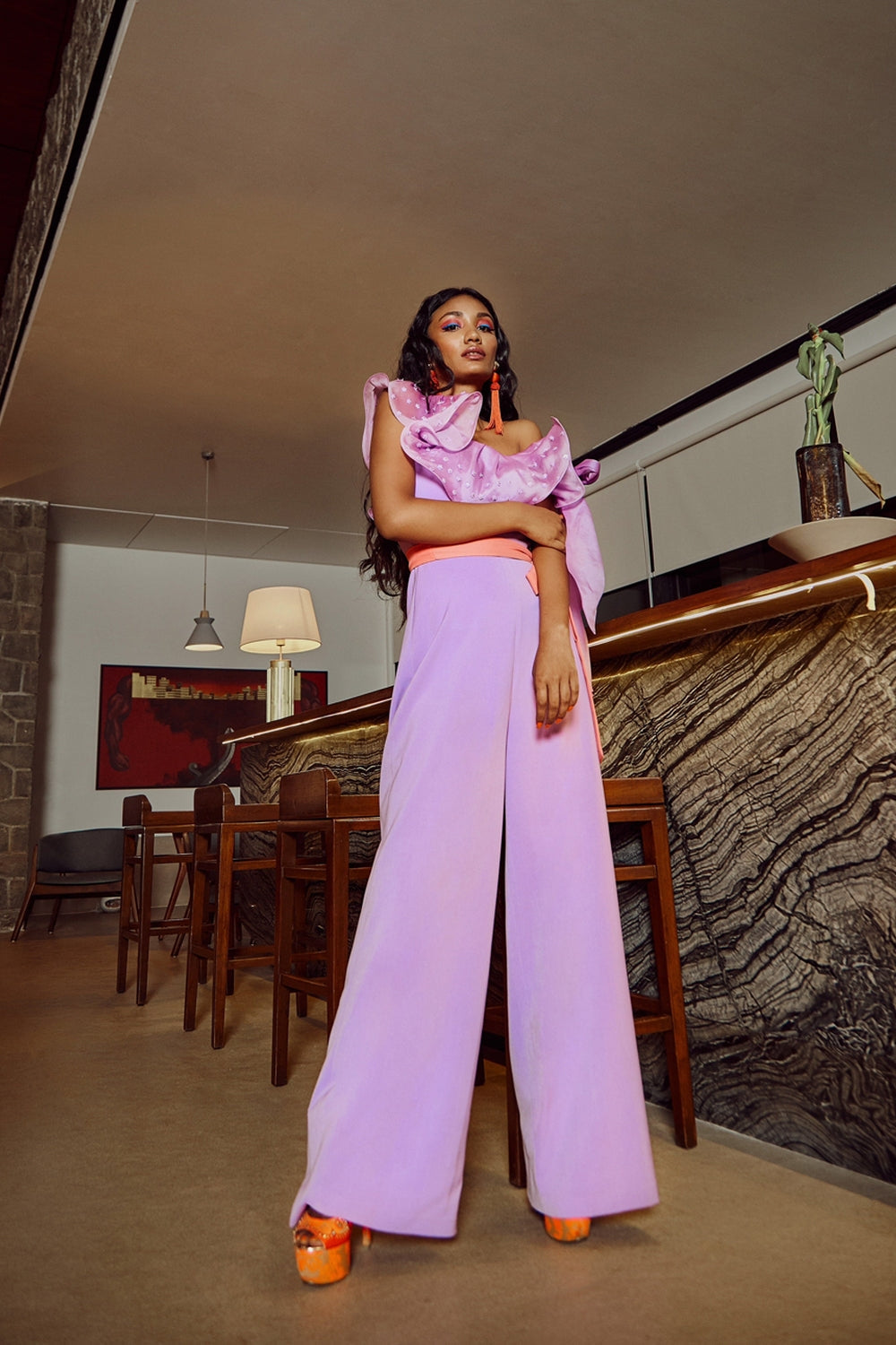 One Shoulder Lavender Jumpsuit