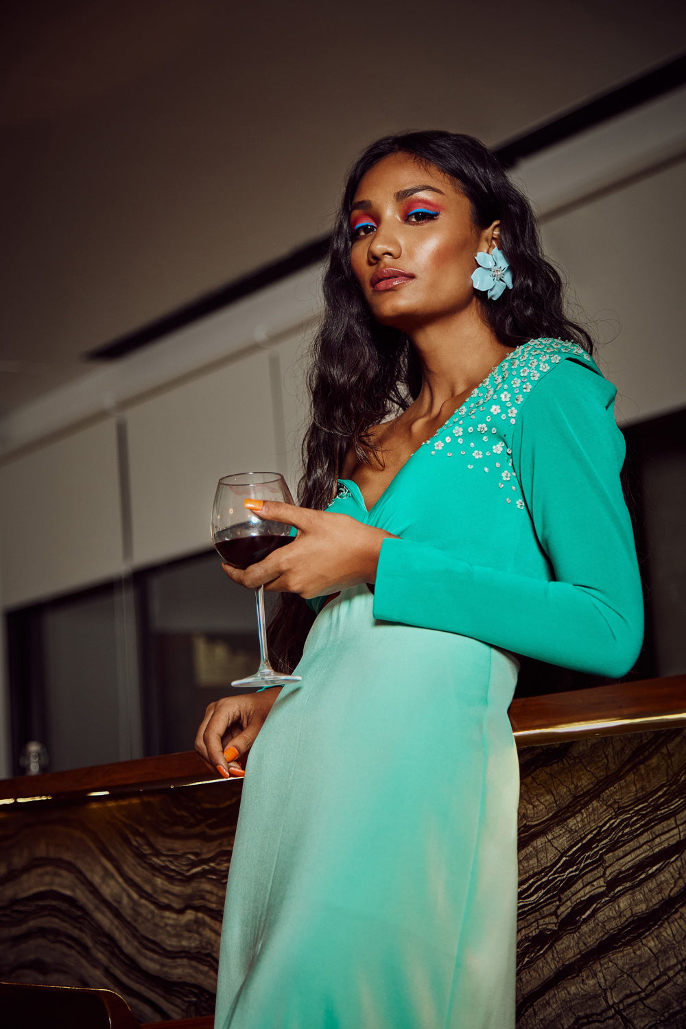 Colour Block Sorbet Mint Green High Slit Gown