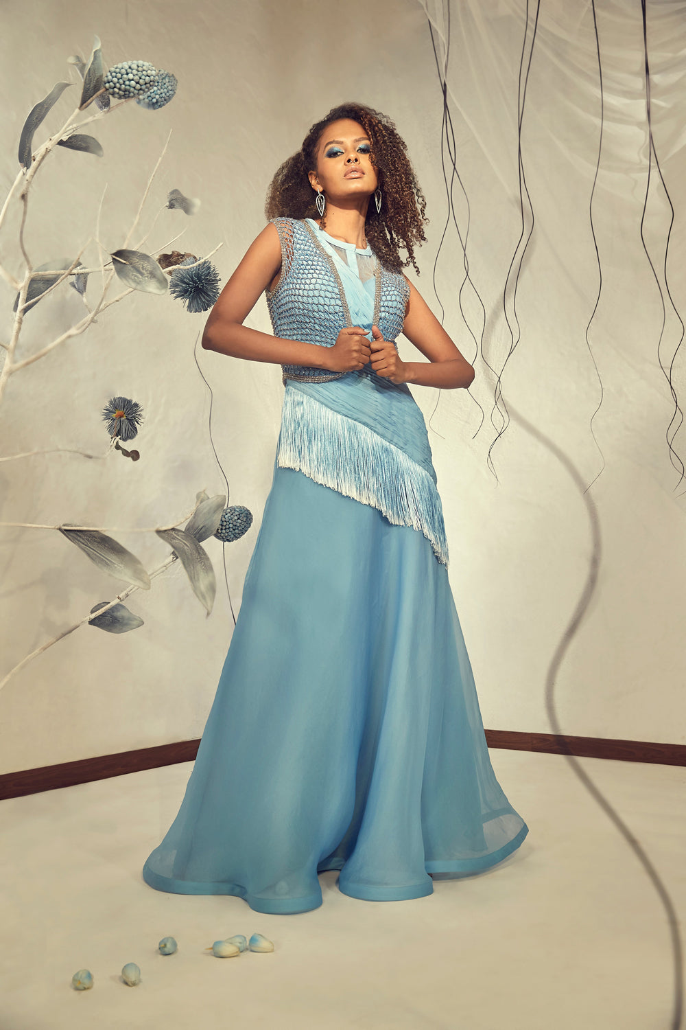 Blue Long Gown with Jacket