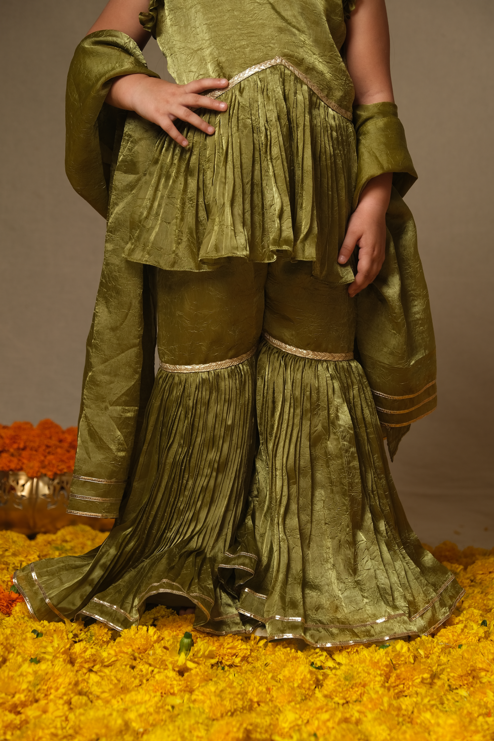 OLIVE GREEN SHARARA SET