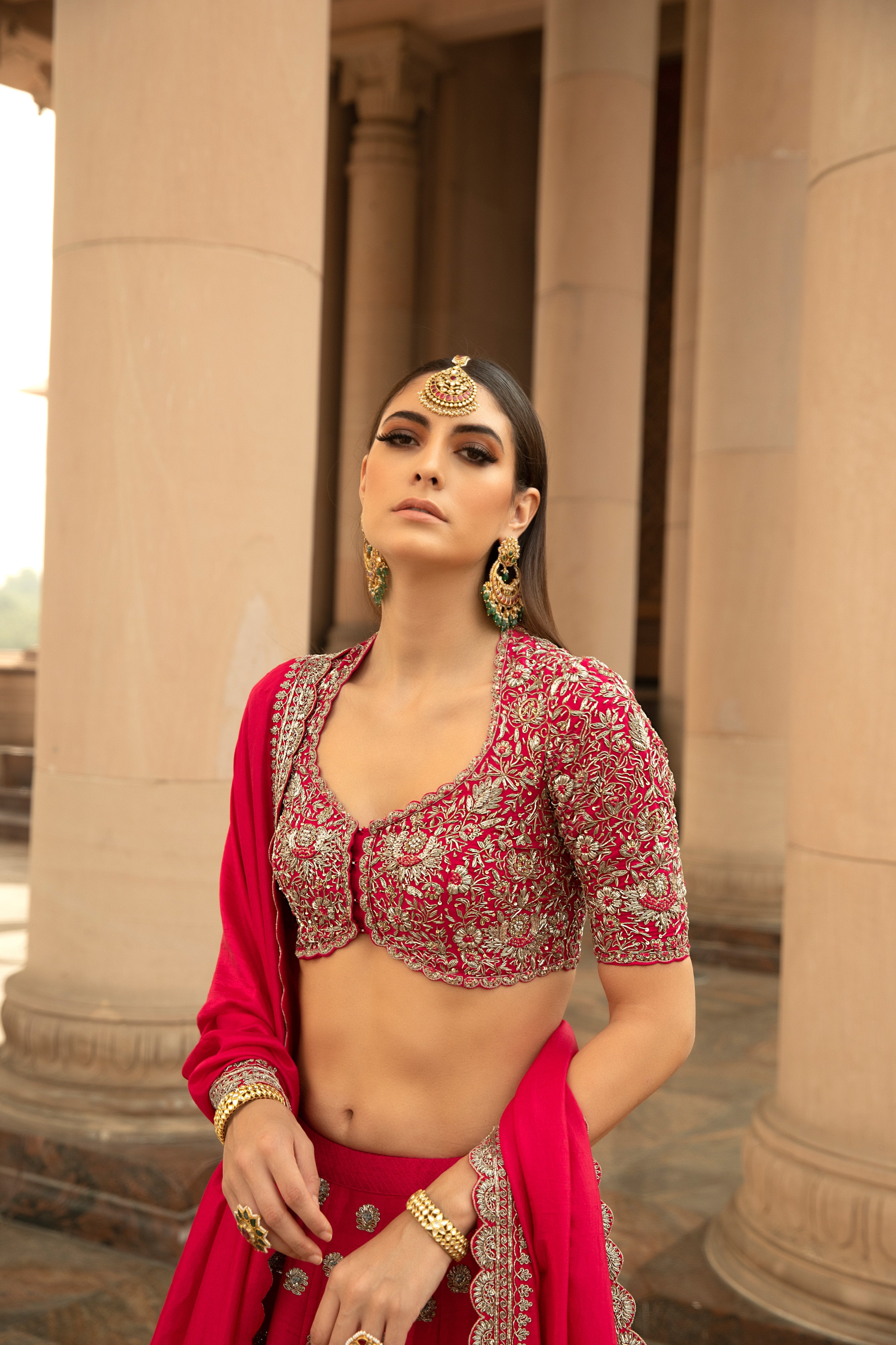 Jayanti Reddy - Red Raw Silk Embroidered Lehenga Set