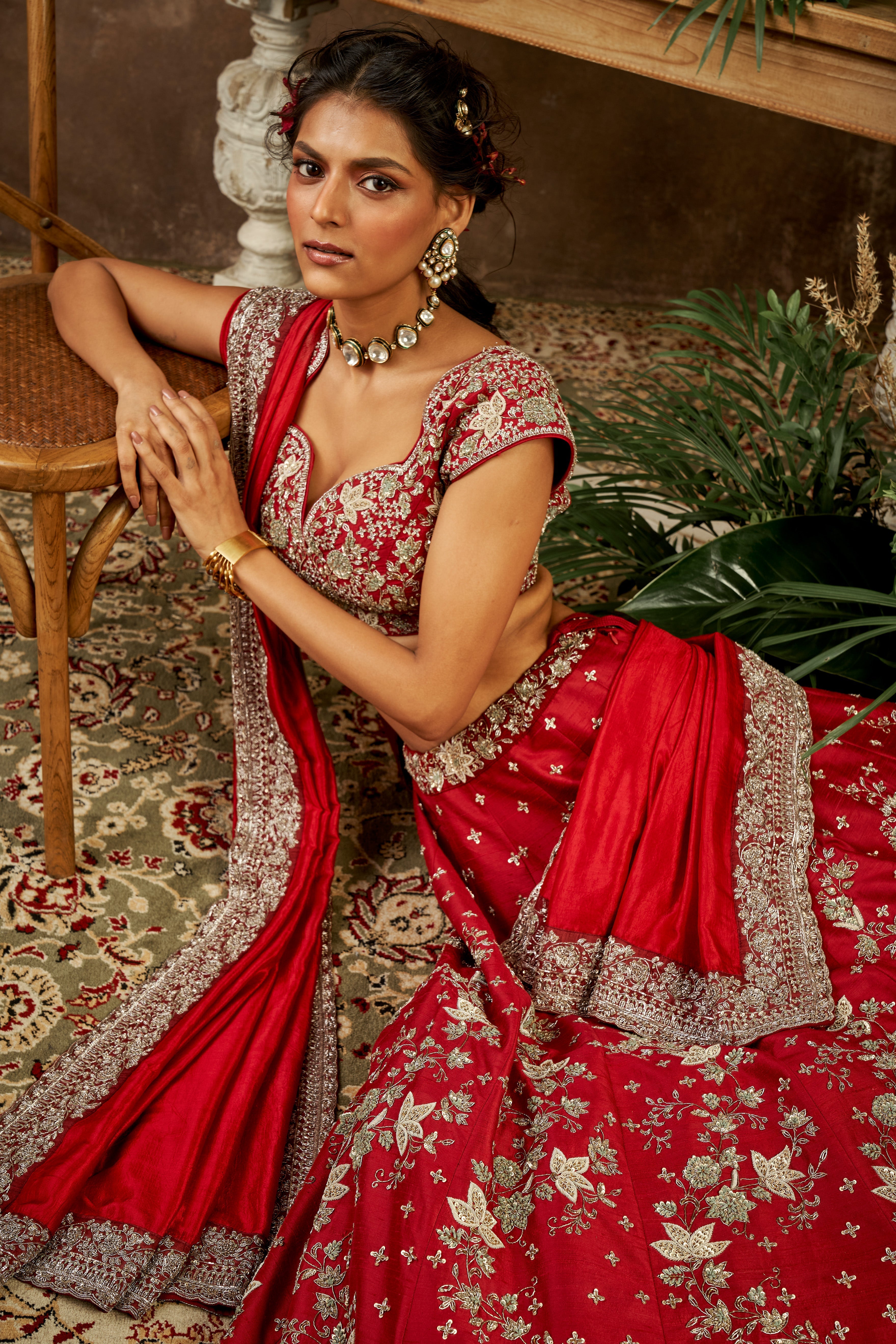 Jayanti Reddy - Red Embroidered Lehenga Set