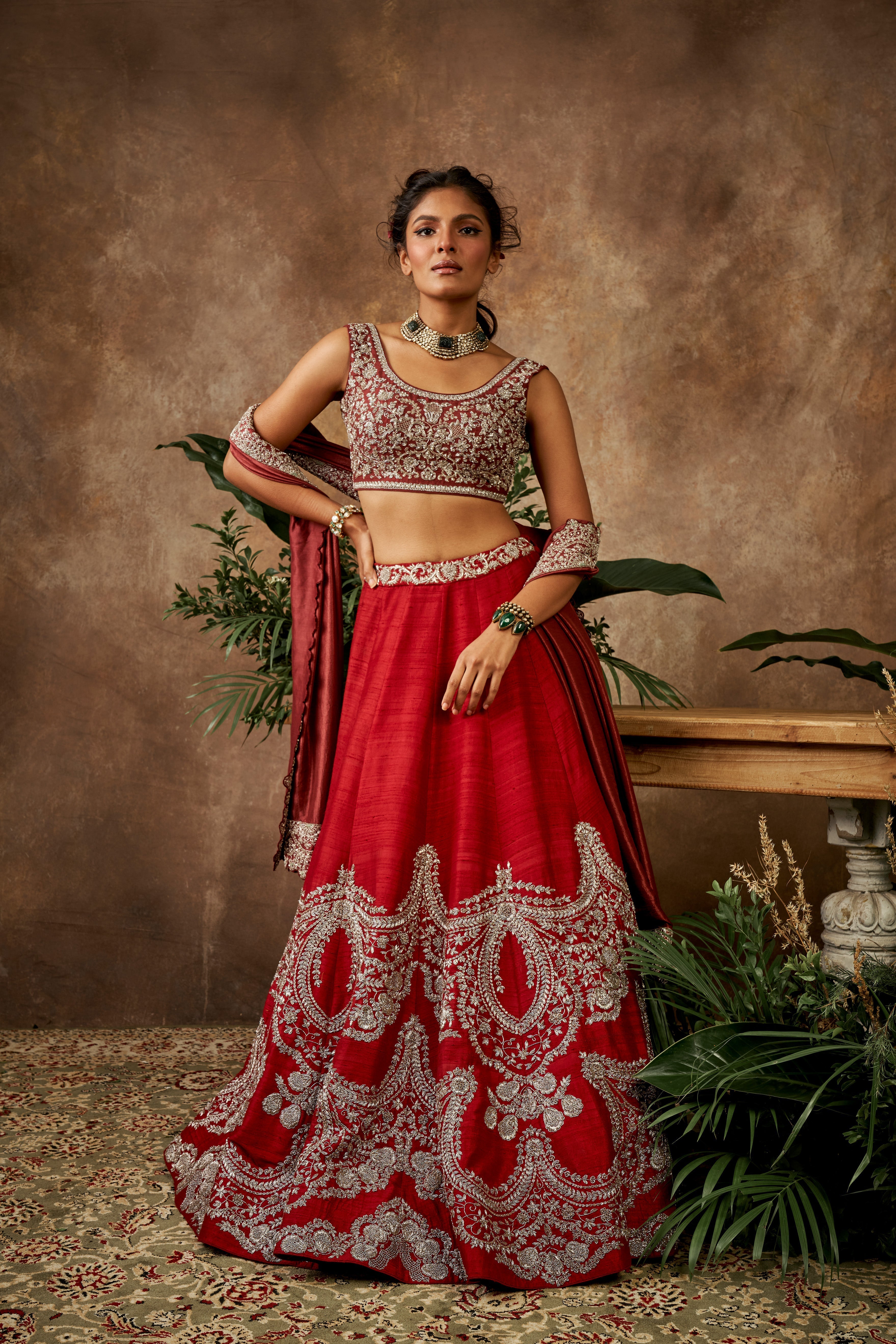 Jayanti Reddy - Red Zardozi Embroidered Lehenga Set