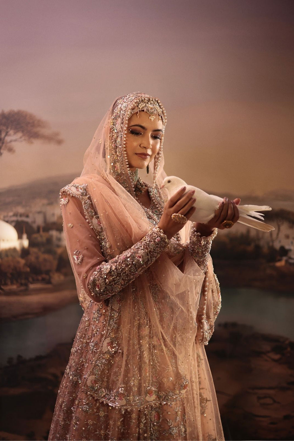 Peach Zardosi Embroidered Reception Gown