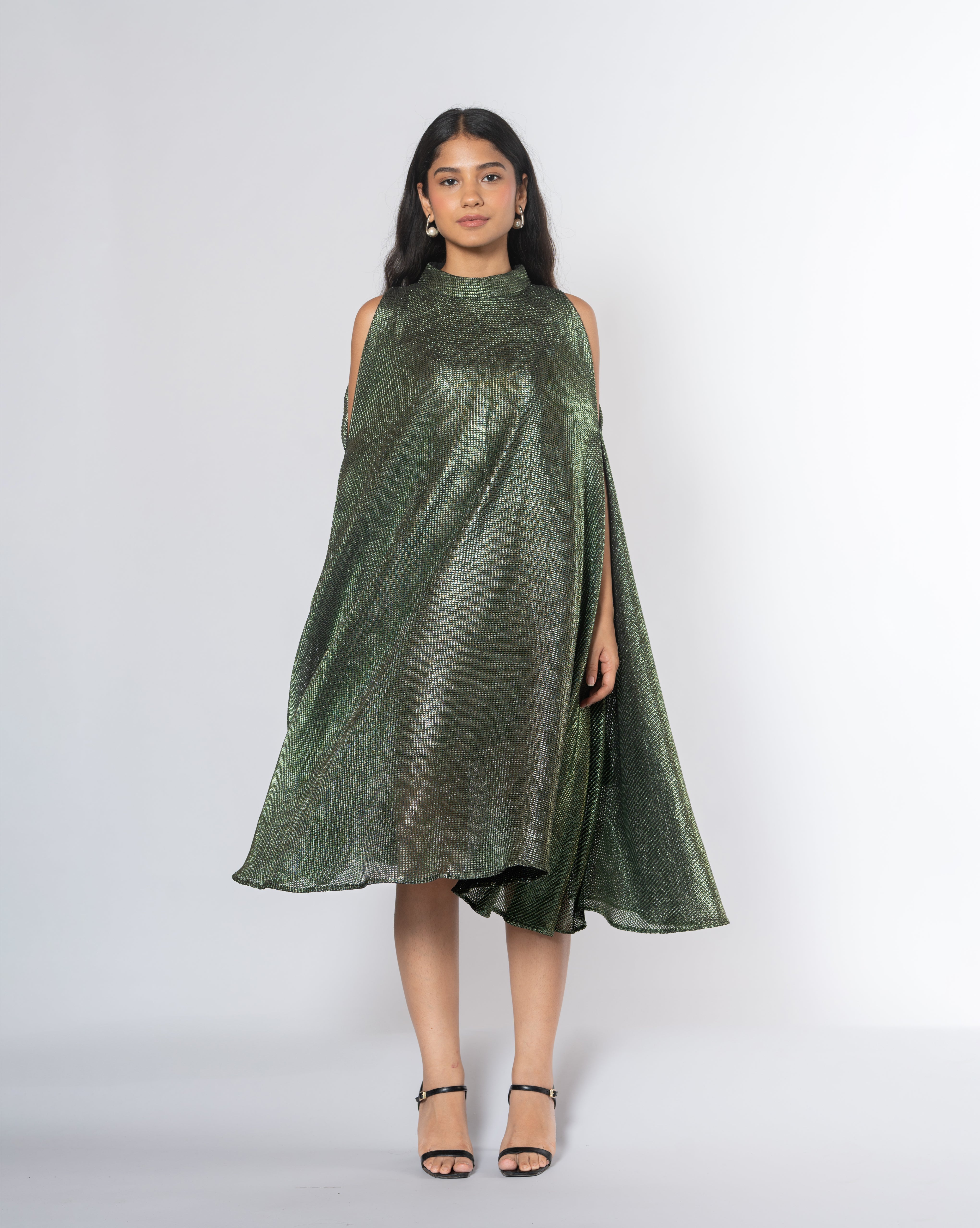 Metallic Cold Shoulder Dress