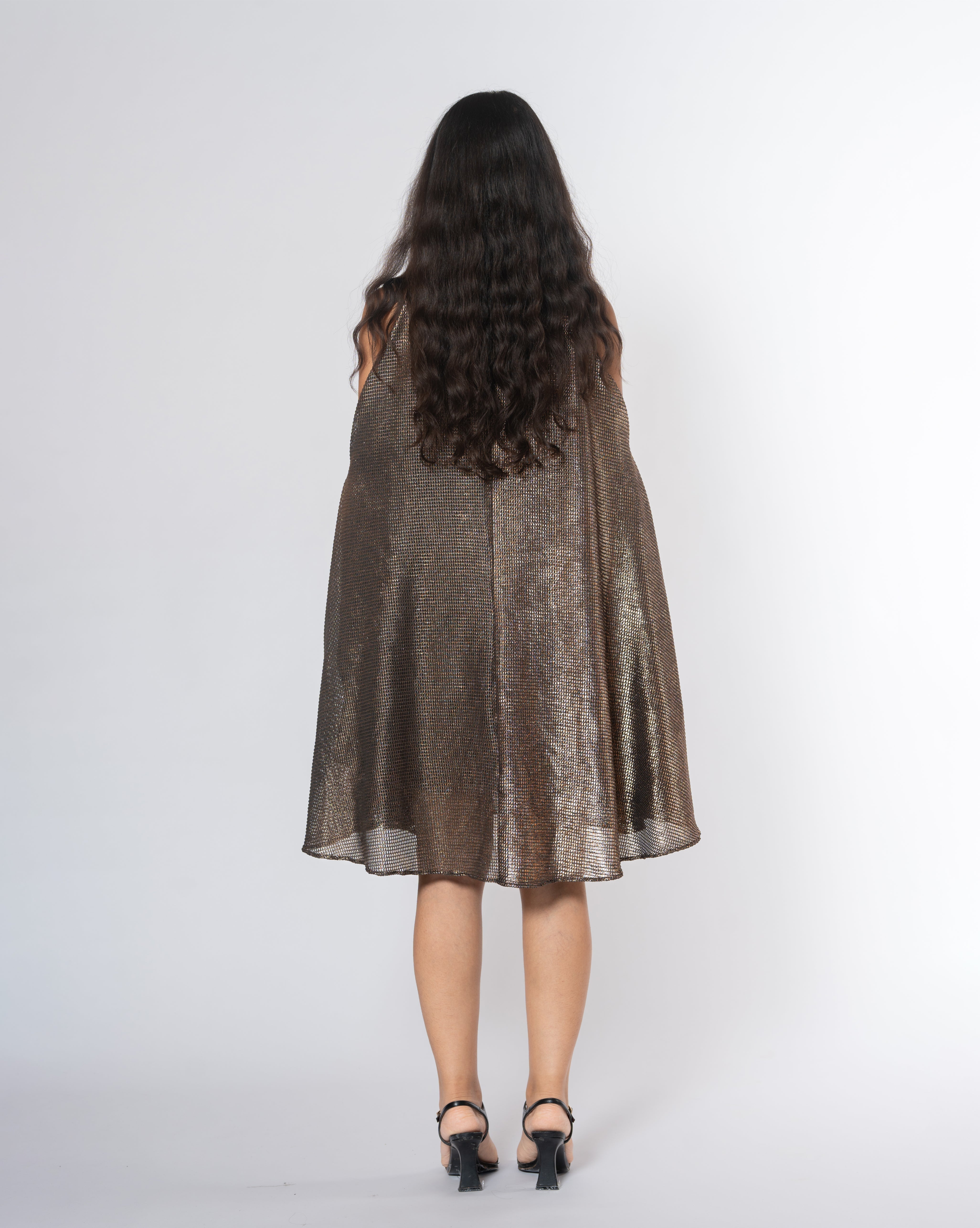 Metallic Cold Shoulder Dress