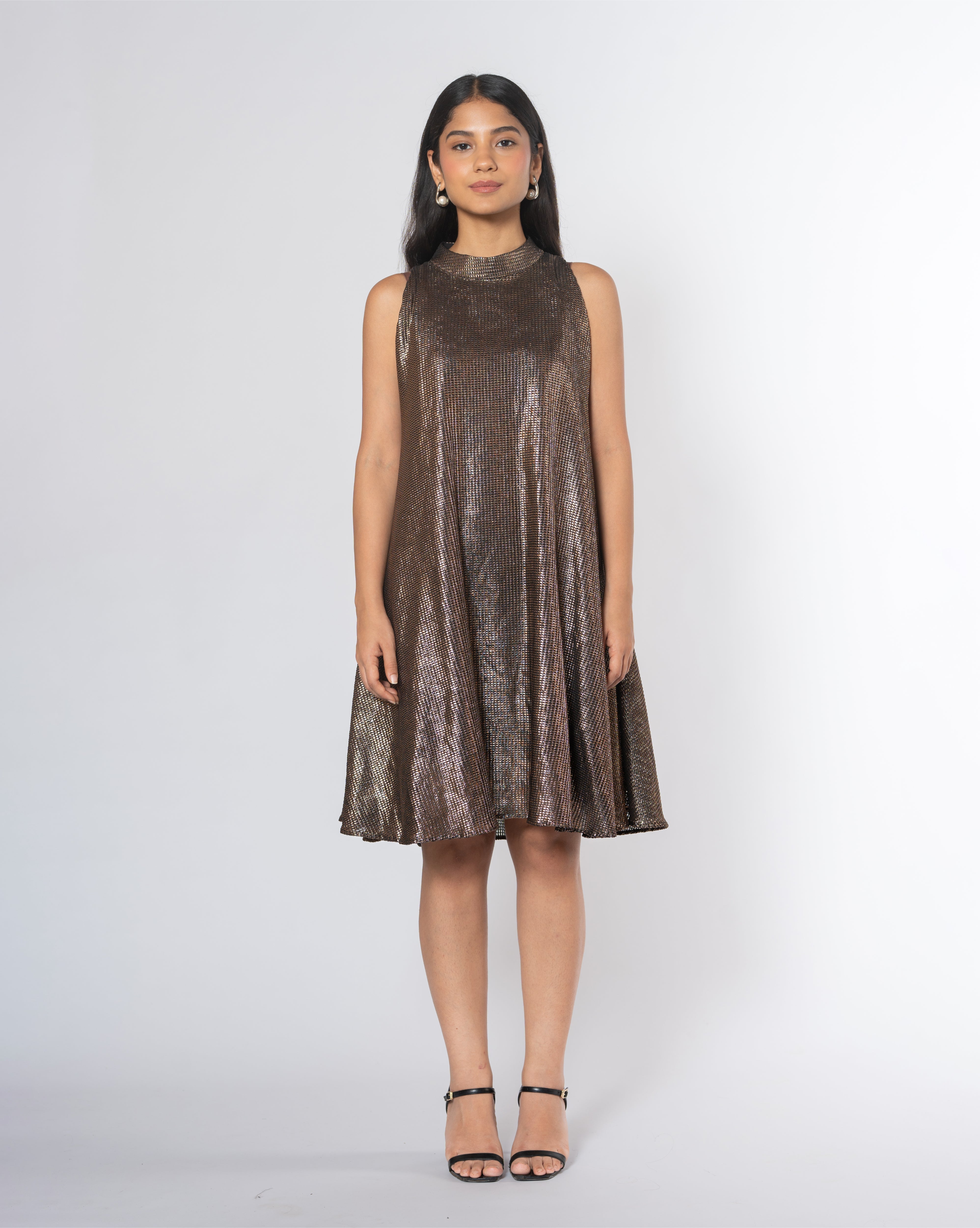 Metallic Cold Shoulder Dress