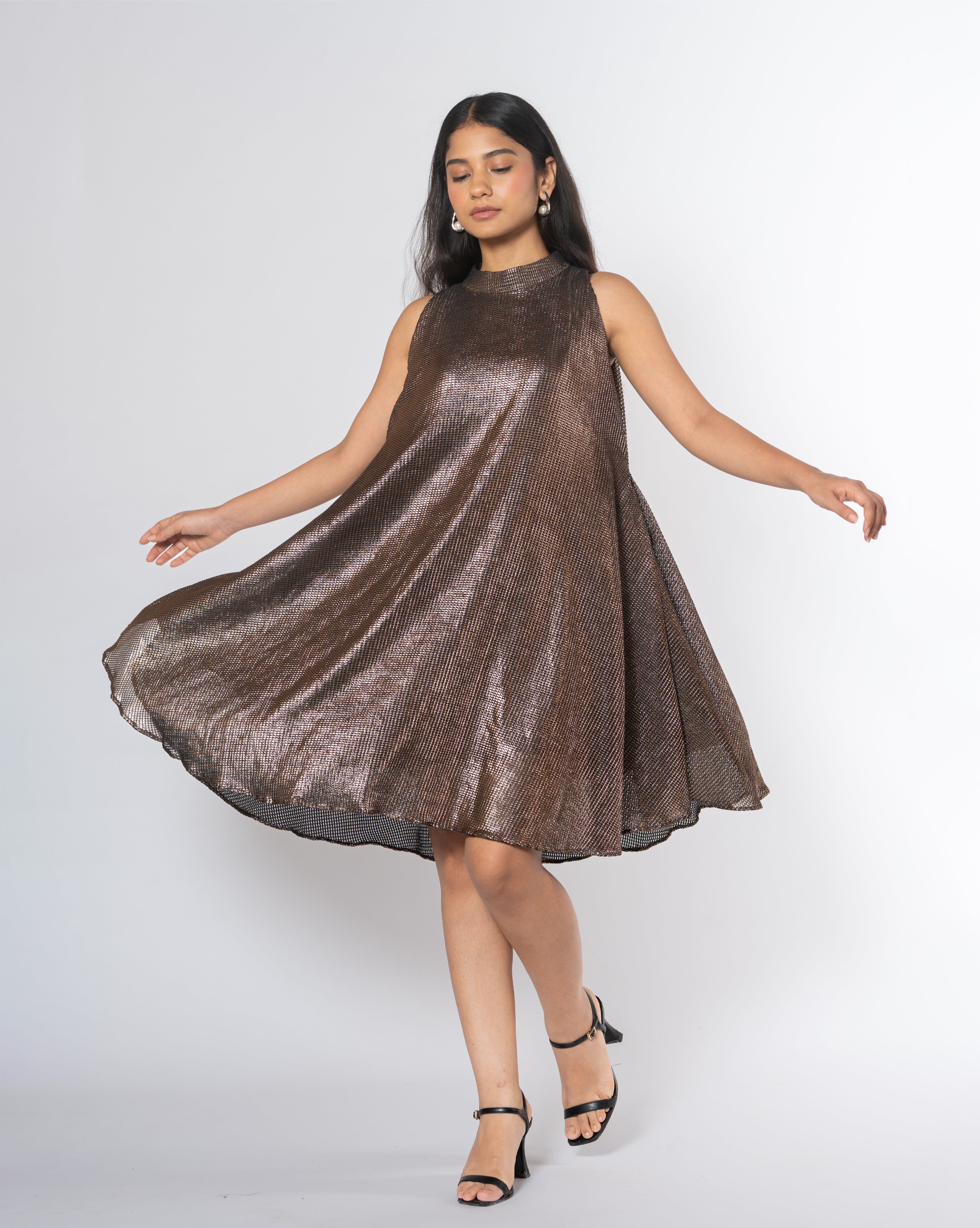 Metallic Cold Shoulder Dress