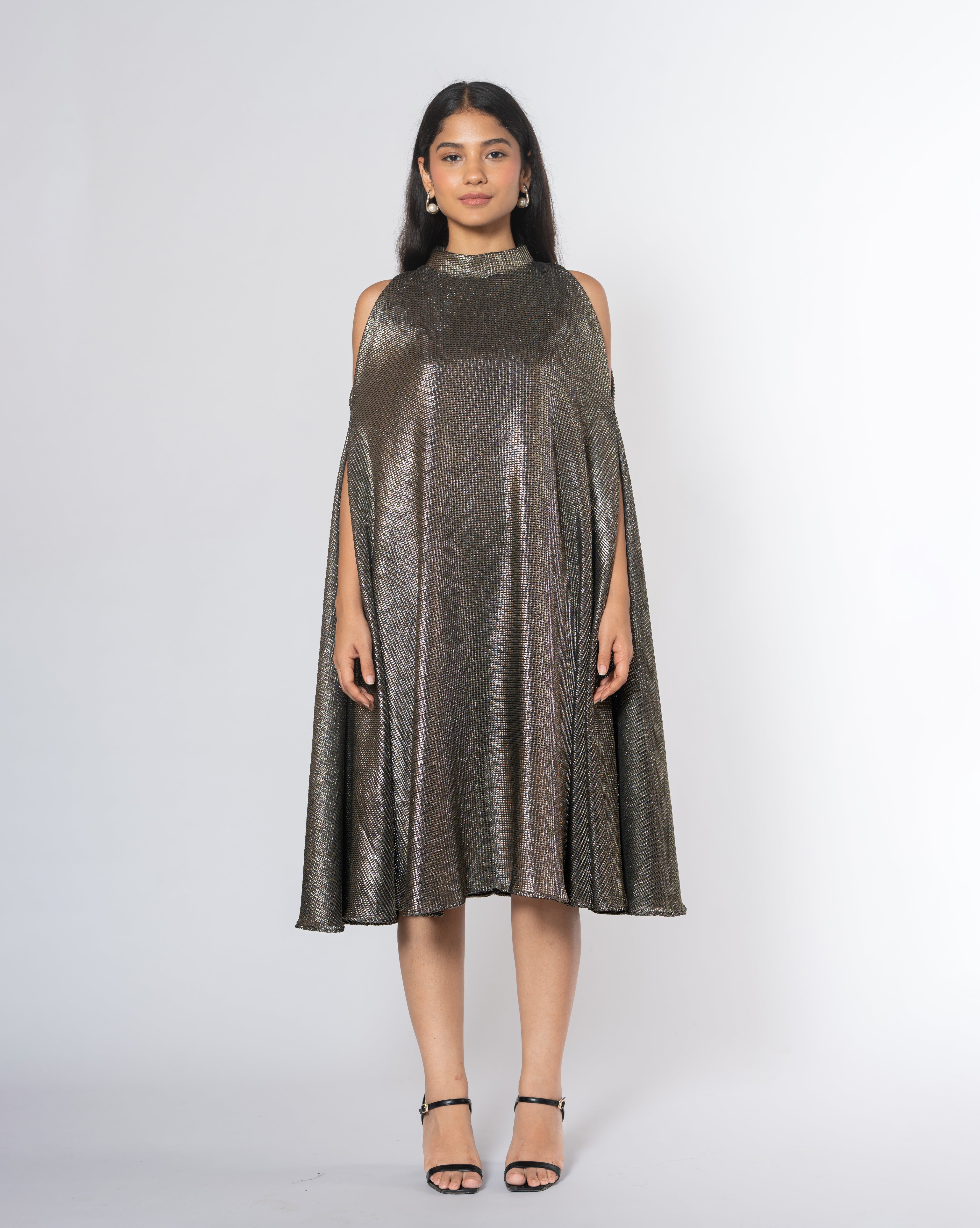Metallic Cold Shoulder Dress
