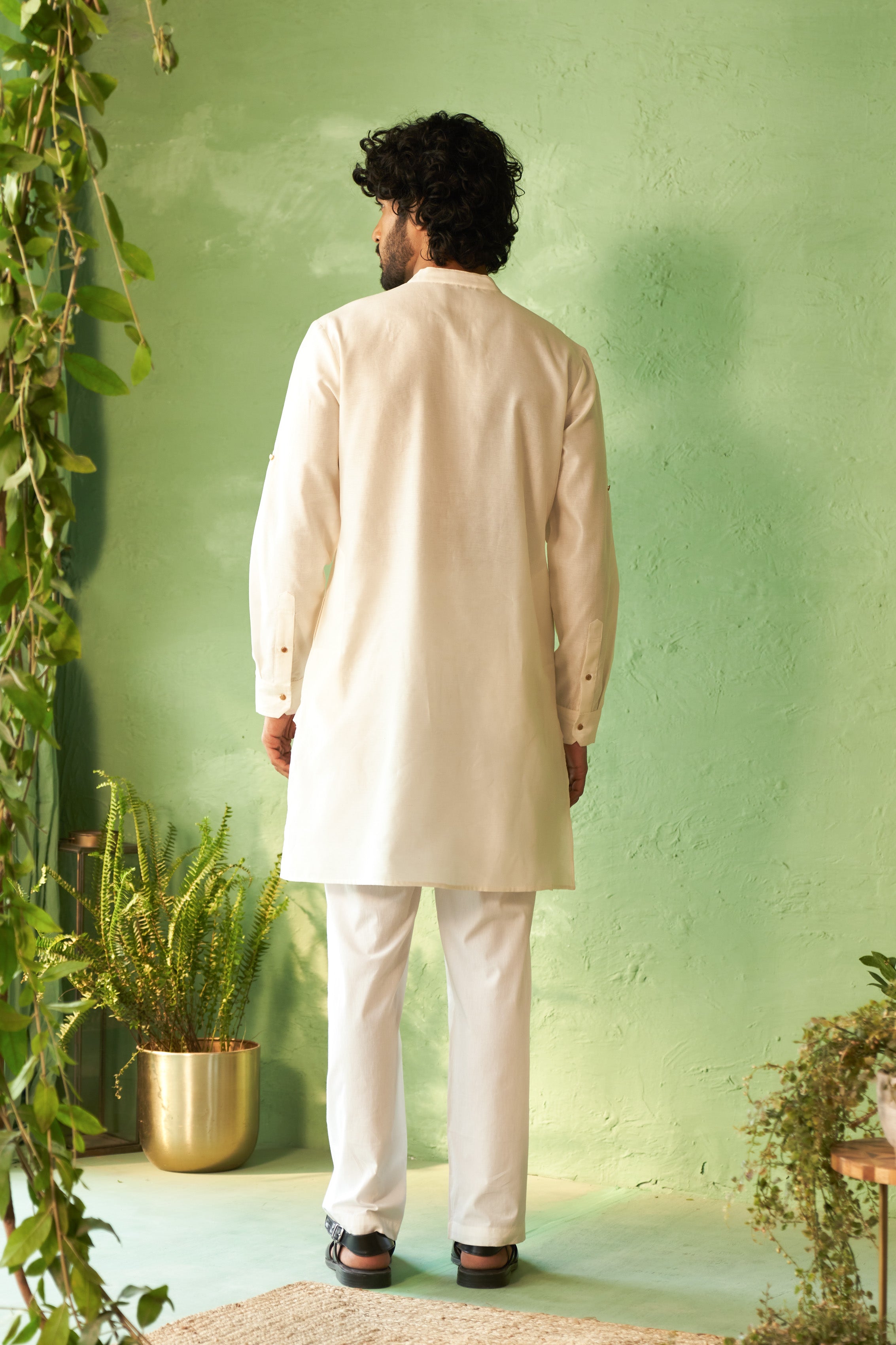 Embroidered Off-White Palm Tree Motif Kurta Set