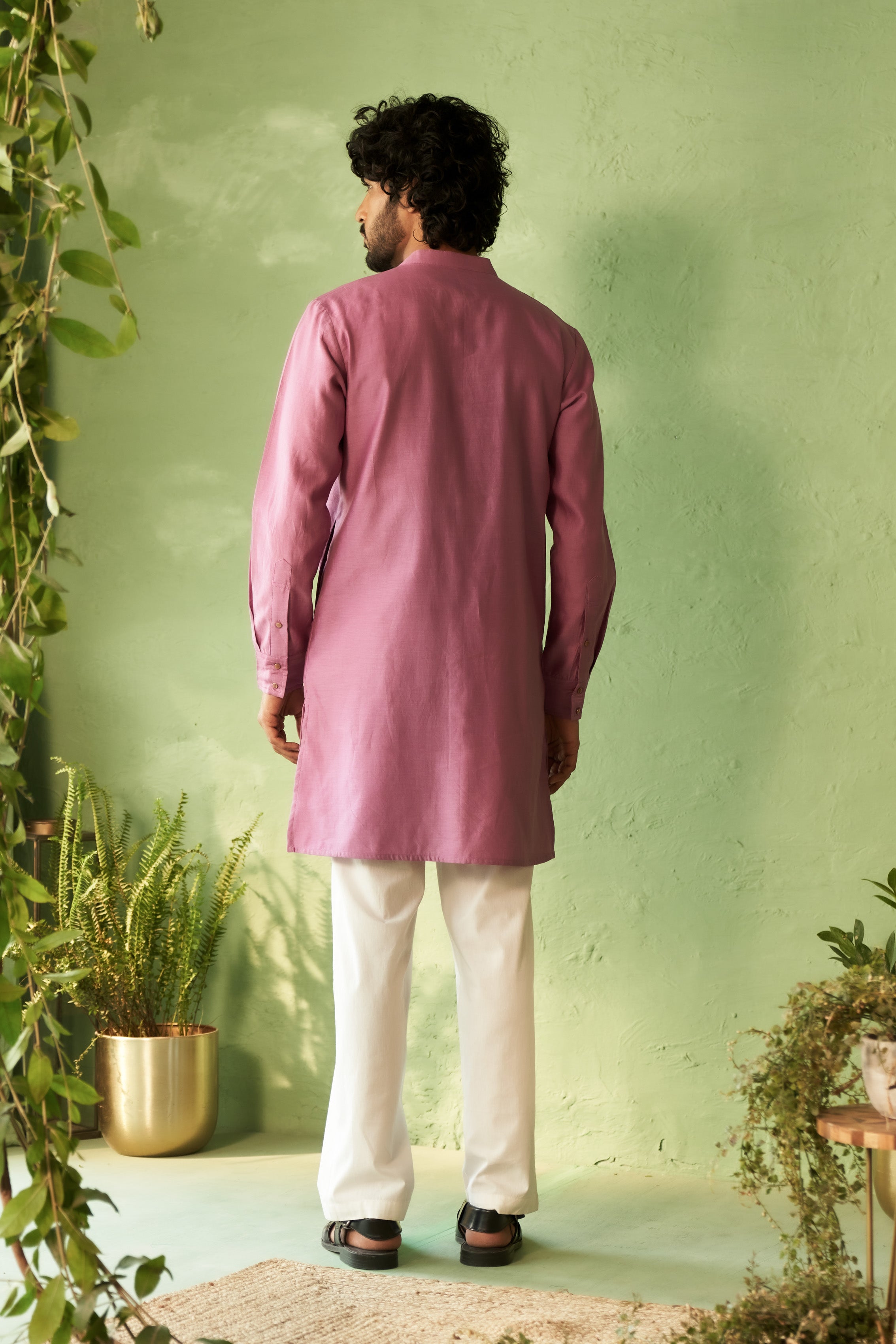 Embroidered Purple Chanderi Kurta Set with Straight Pyjamas