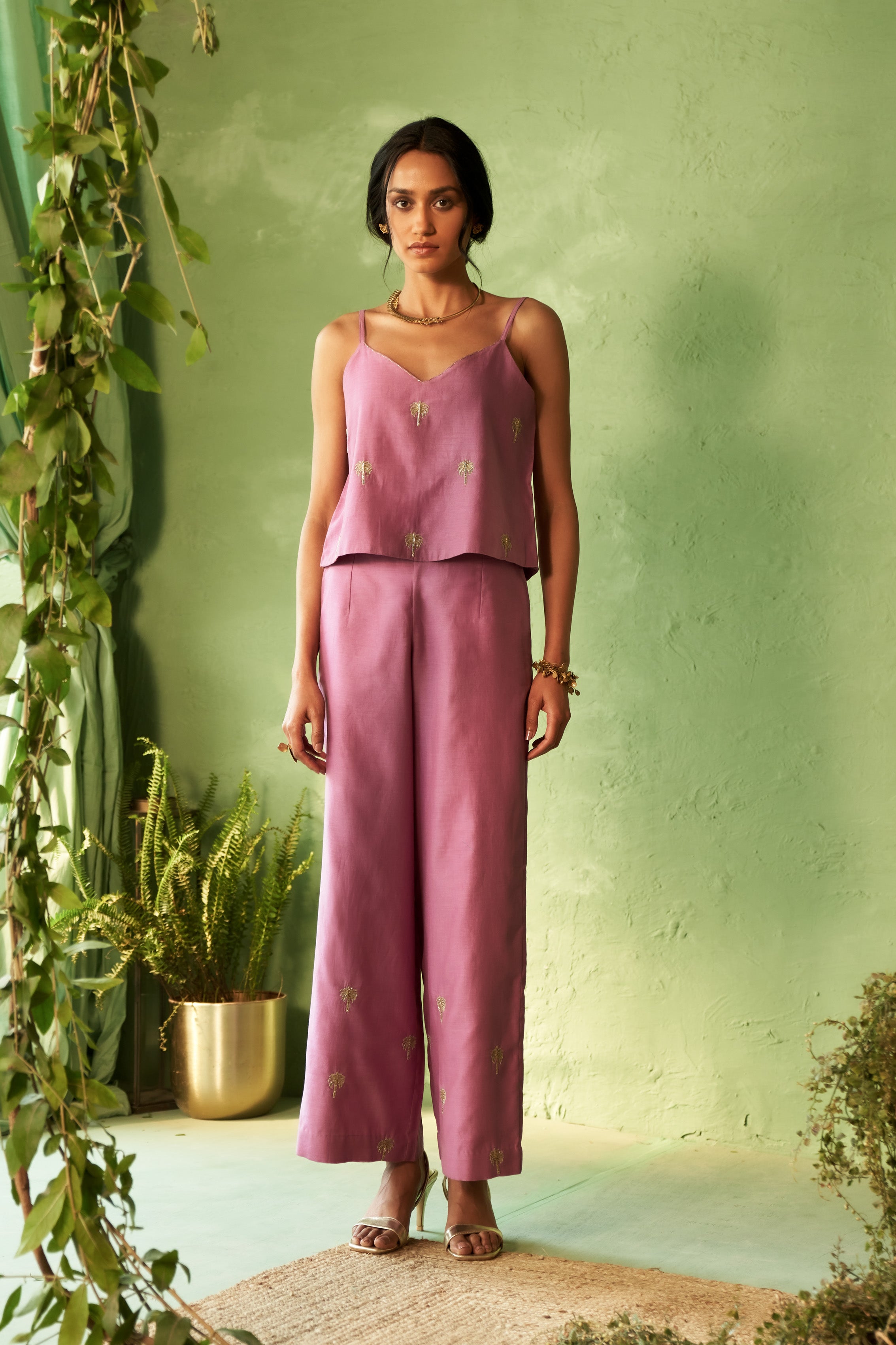 Purple Chanderi Embroidered Lounge Jacket Set