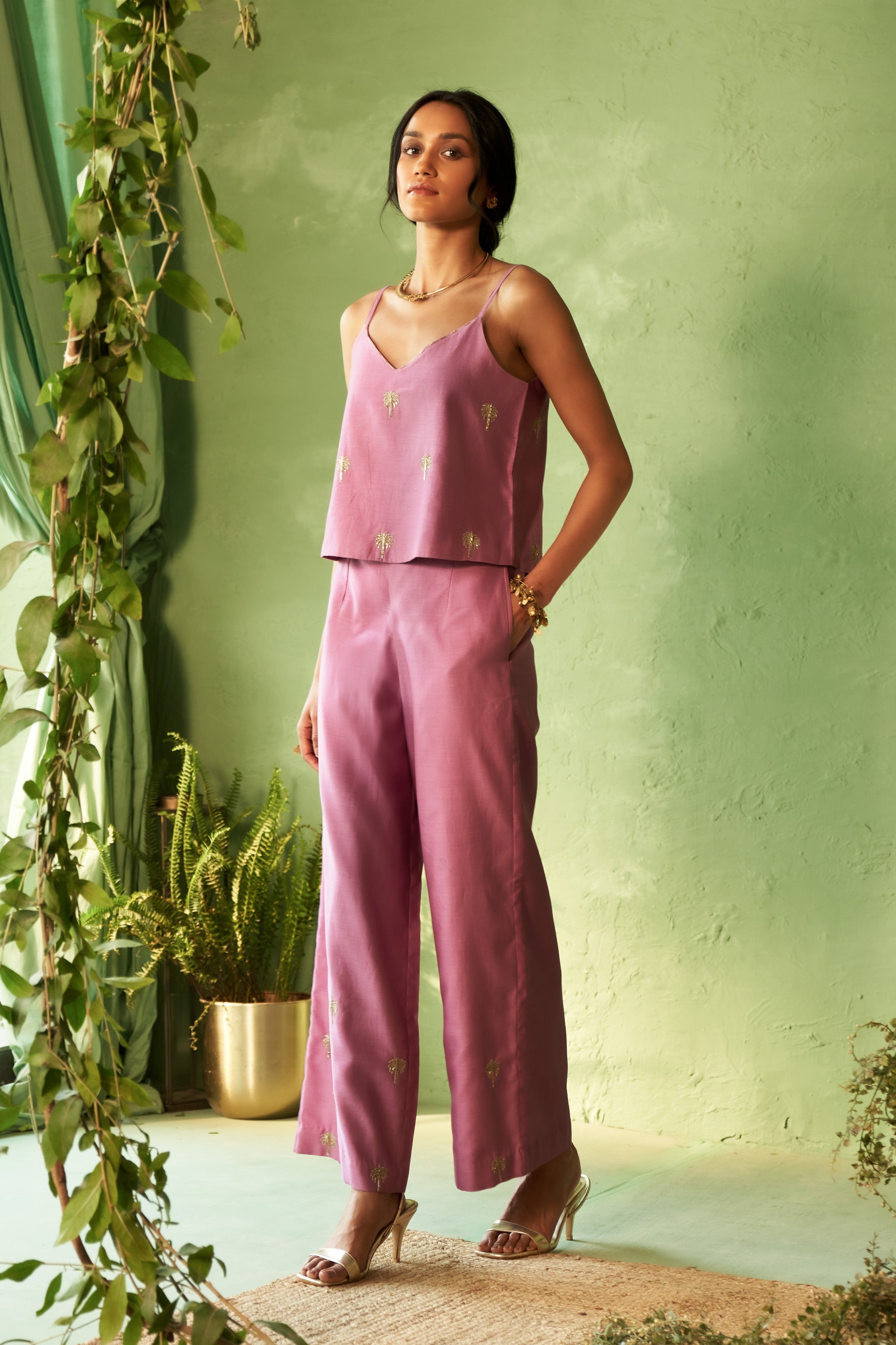 Purple Chanderi Embroidered Lounge Jacket Set