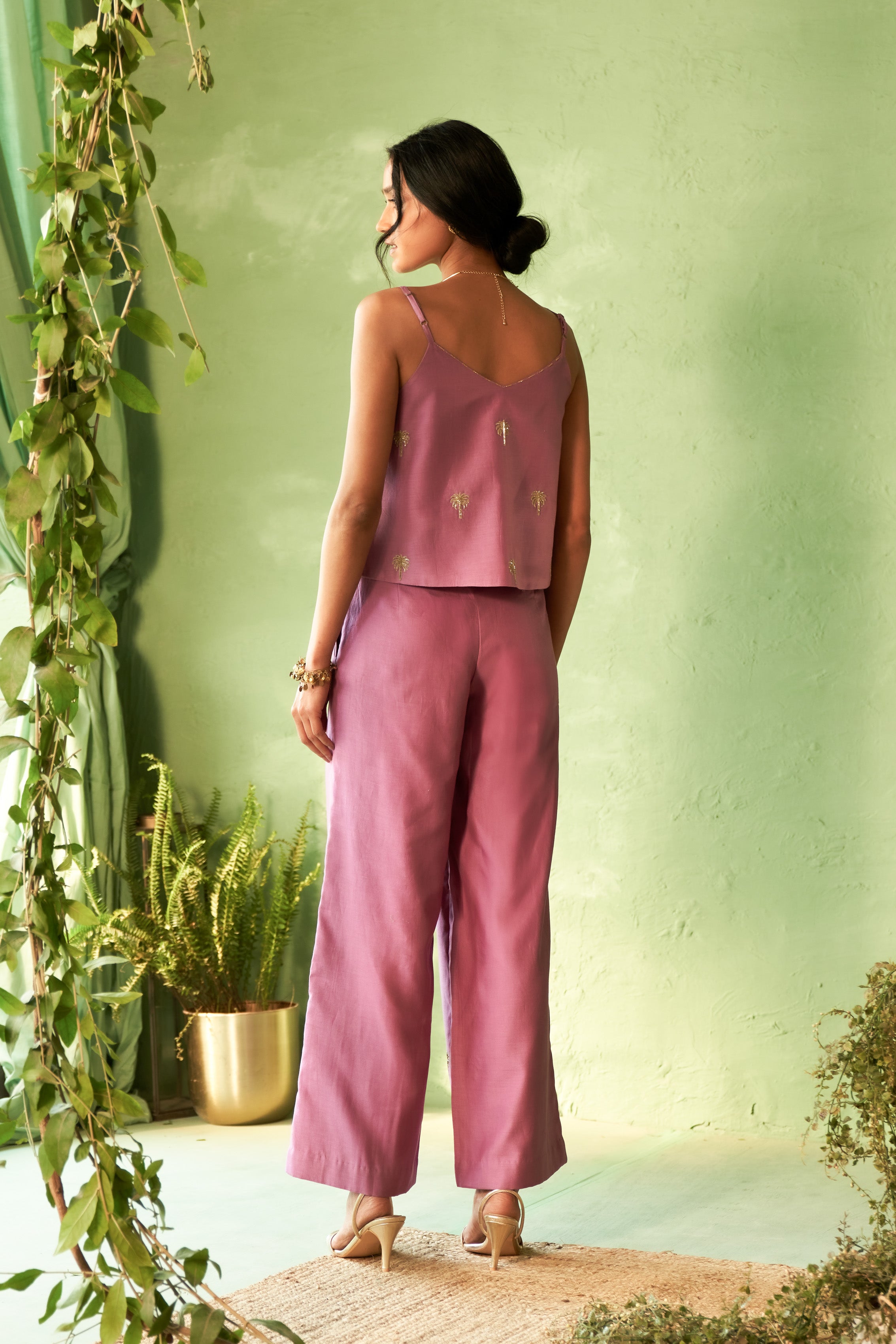 Purple Chanderi Embroidered Lounge Jacket Set