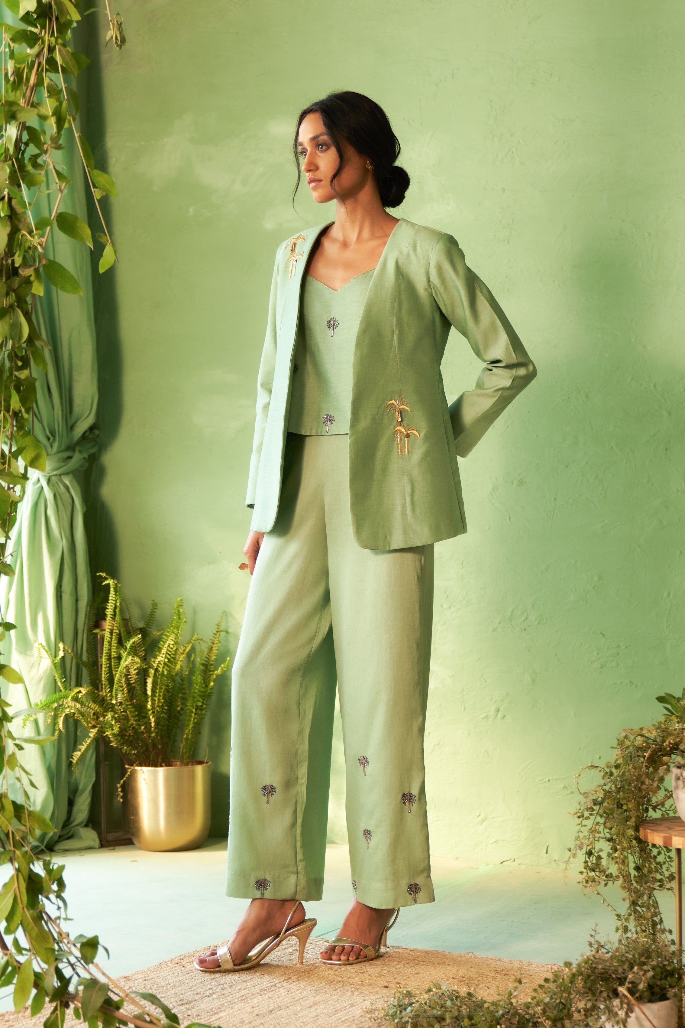 Purple Chanderi Embroidered Lounge Jacket Set