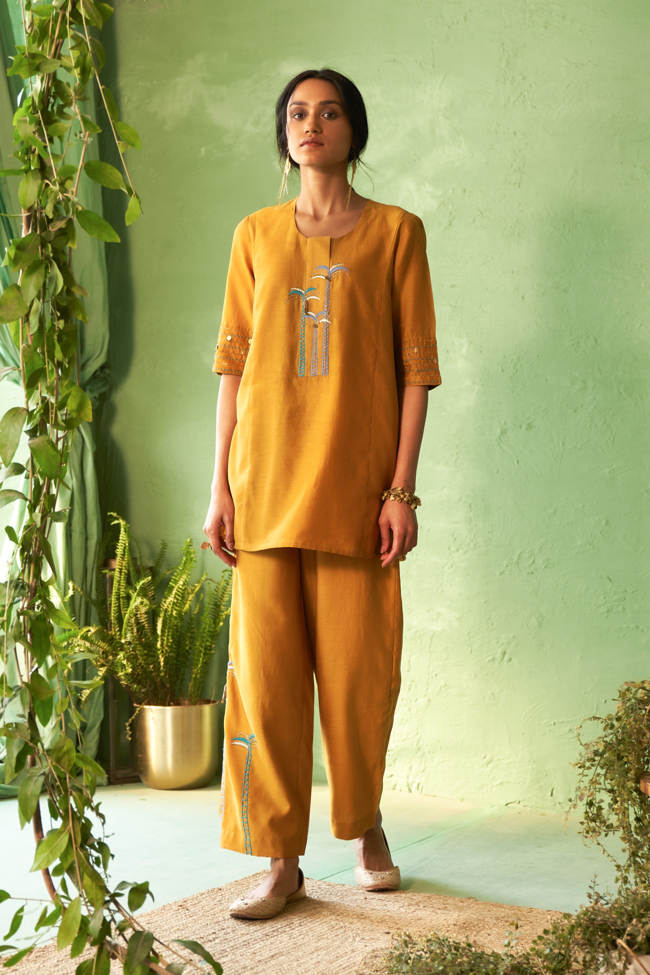 Palm Tree Embroidered Co-Ord Set