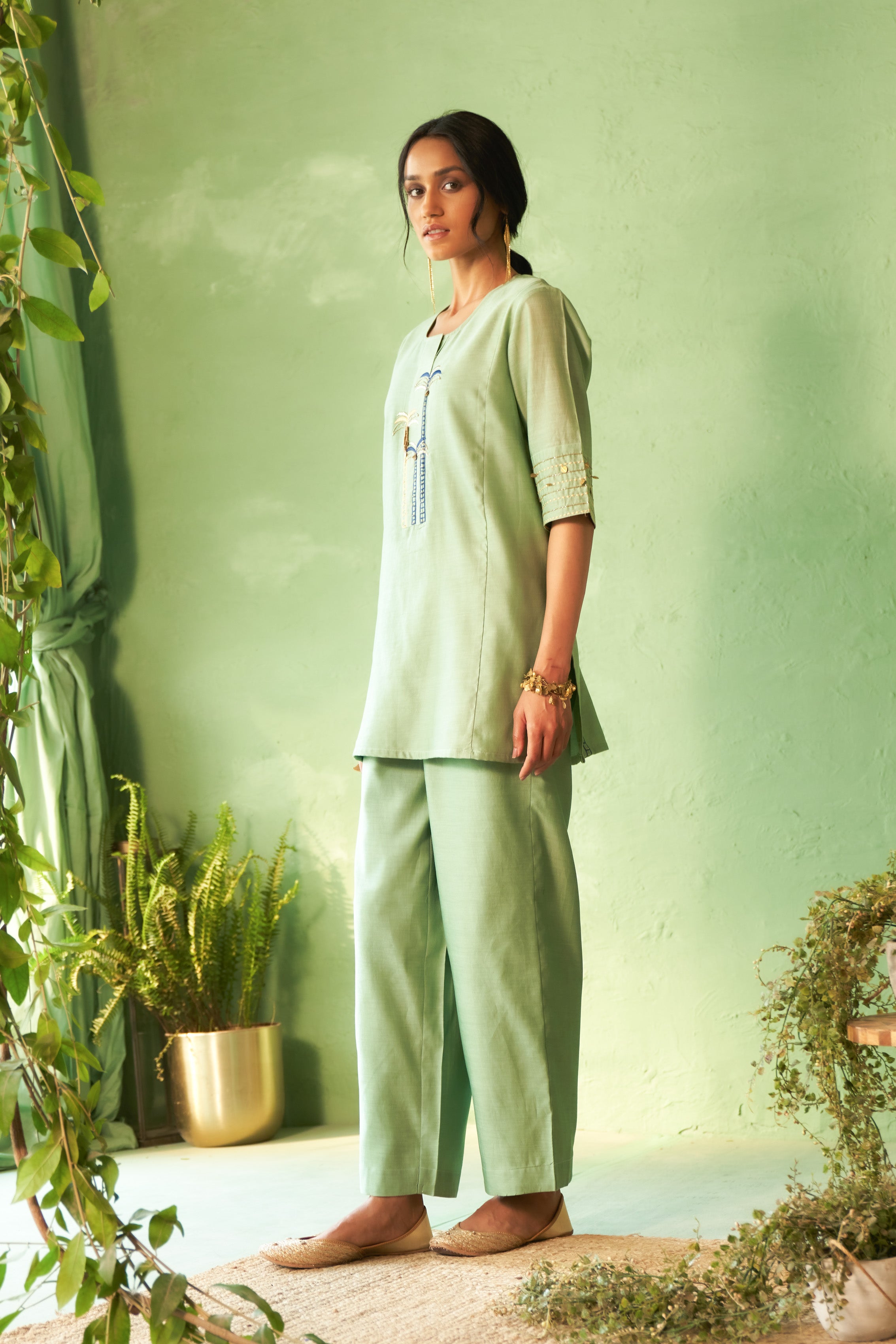 Palm Tree Embroidered Co-Ord Set