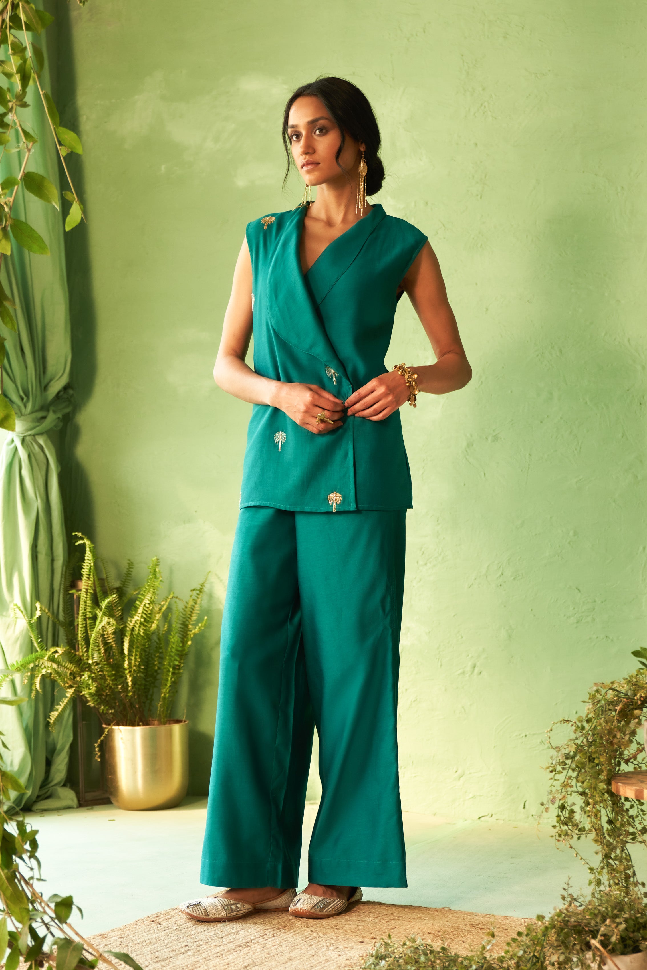 Palm Tree Embroidered Co-Ord Set