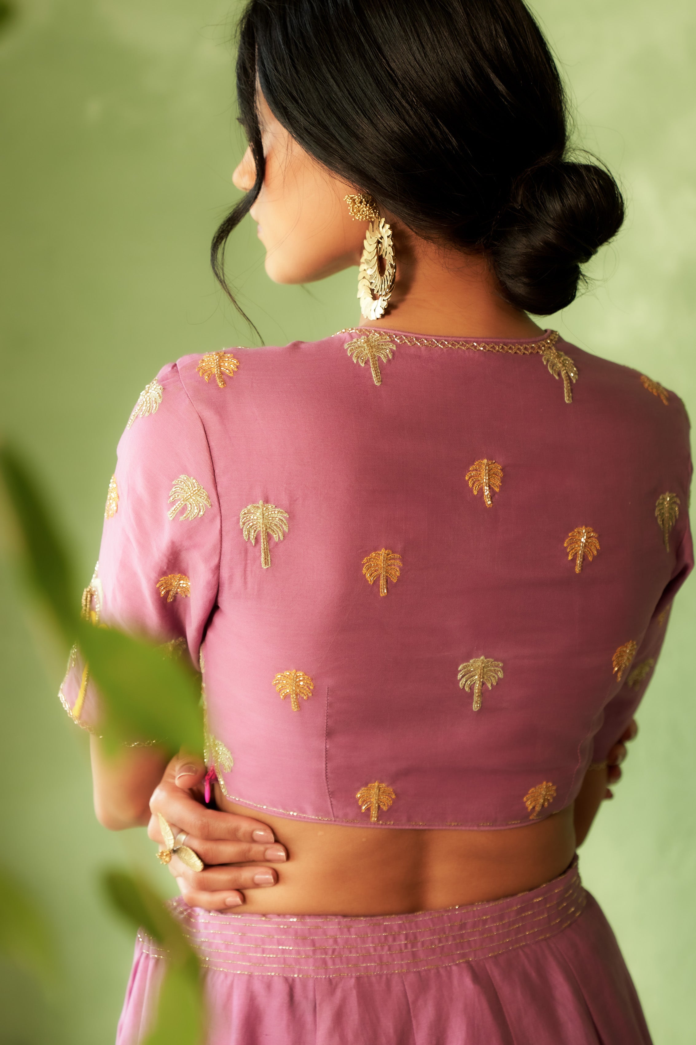 Purple Palm Tree Embroidered Lehenga Set with Cut Dana Work
