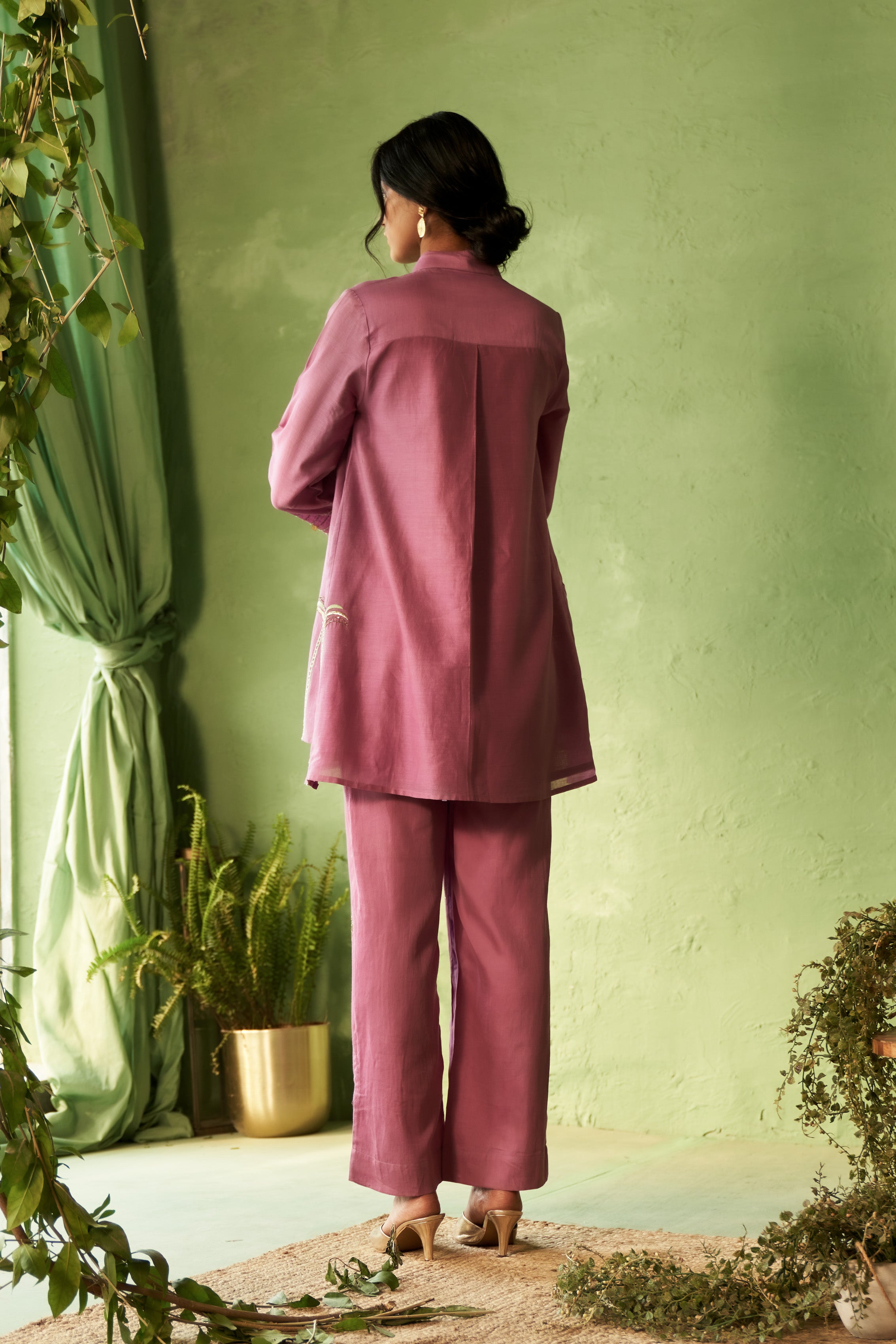 Collared Short Co-ord Set with Palm Tree Motifs