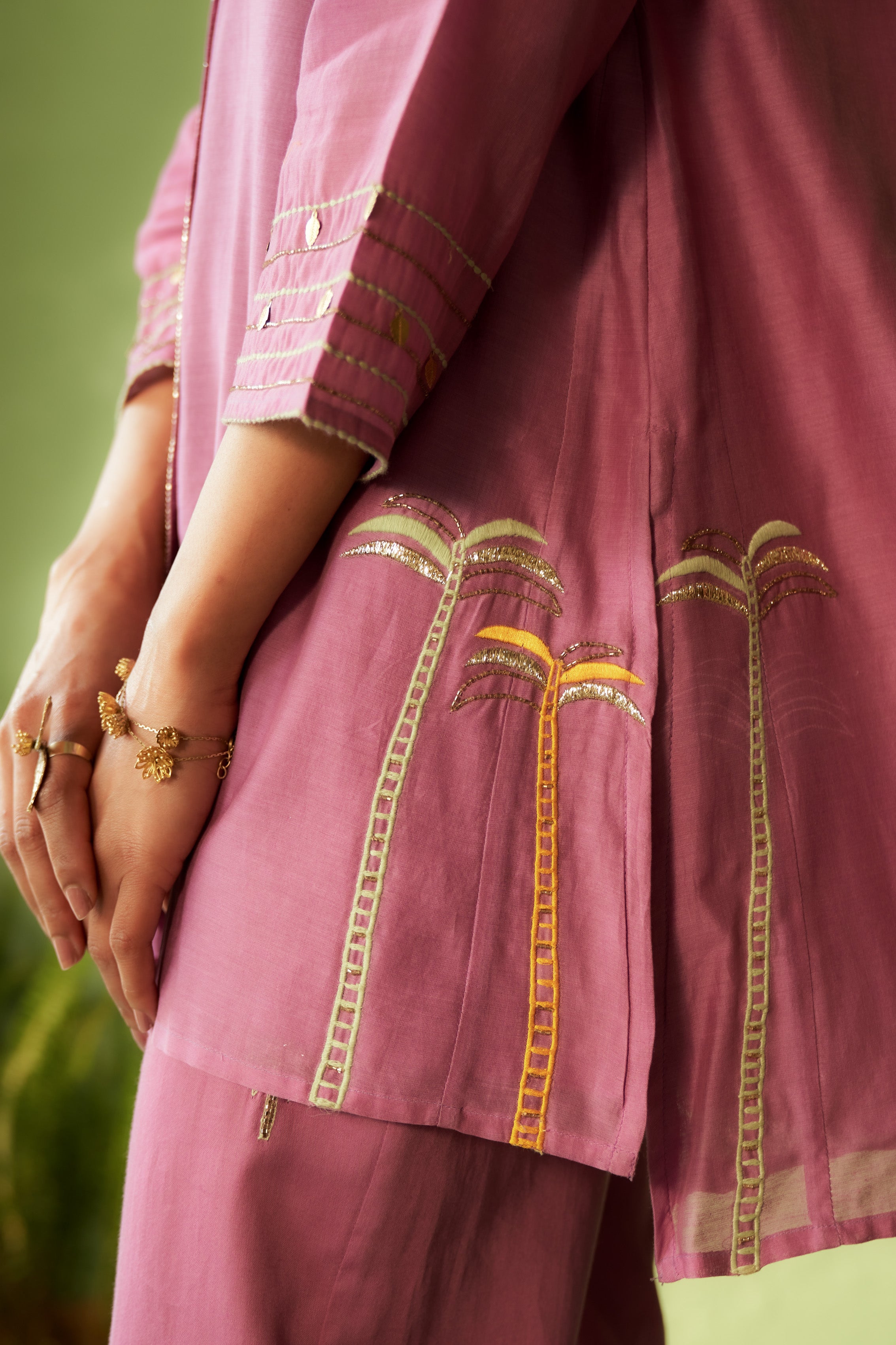 Collared Short Co-ord Set with Palm Tree Motifs