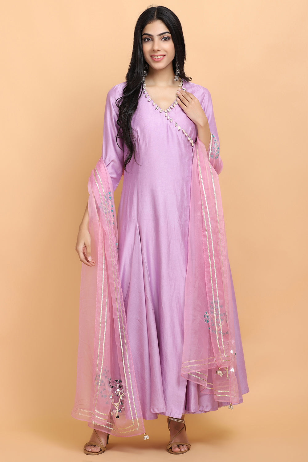 Lilac Angrakha Suit Set - Auraya Fashion - Arpita Sulakshana - #tag1# - #tag2# - #tag3# - #tag3#