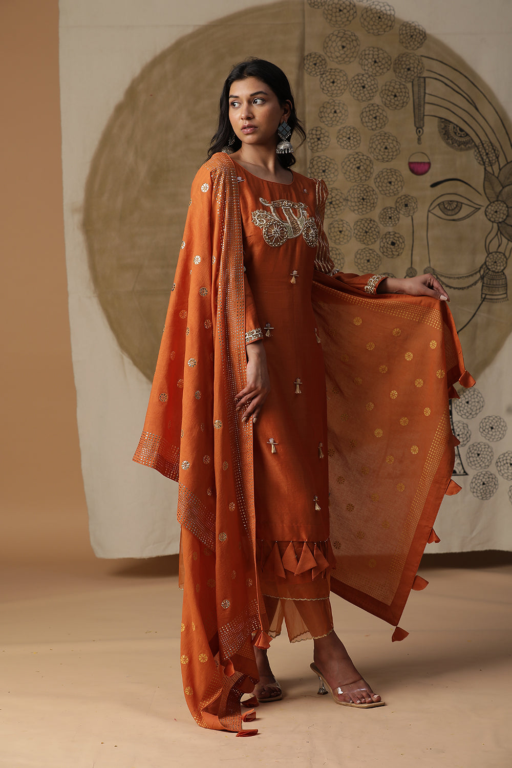 Burnt Orange Palki Suit Set - Auraya Fashion -  - #tag1# - #tag2# - #tag3# - #tag3#