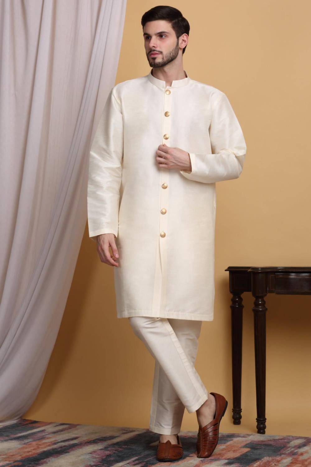 Zardoz Embroidered Open Jacket Set - Ivory