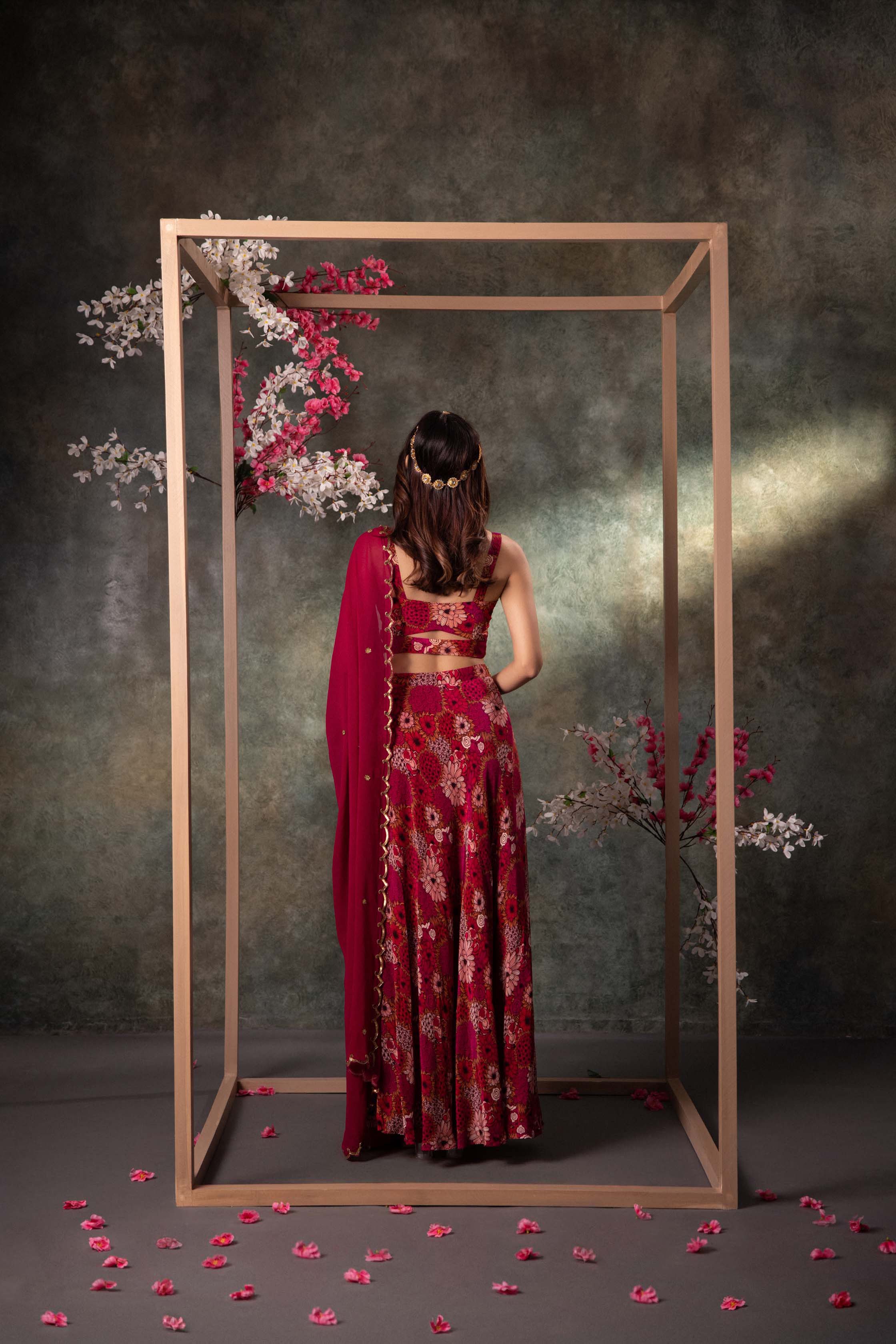 CY Mehak Murpana Pink Printed Choli, Skirt And Dupatta Set With Embroidery Back 1