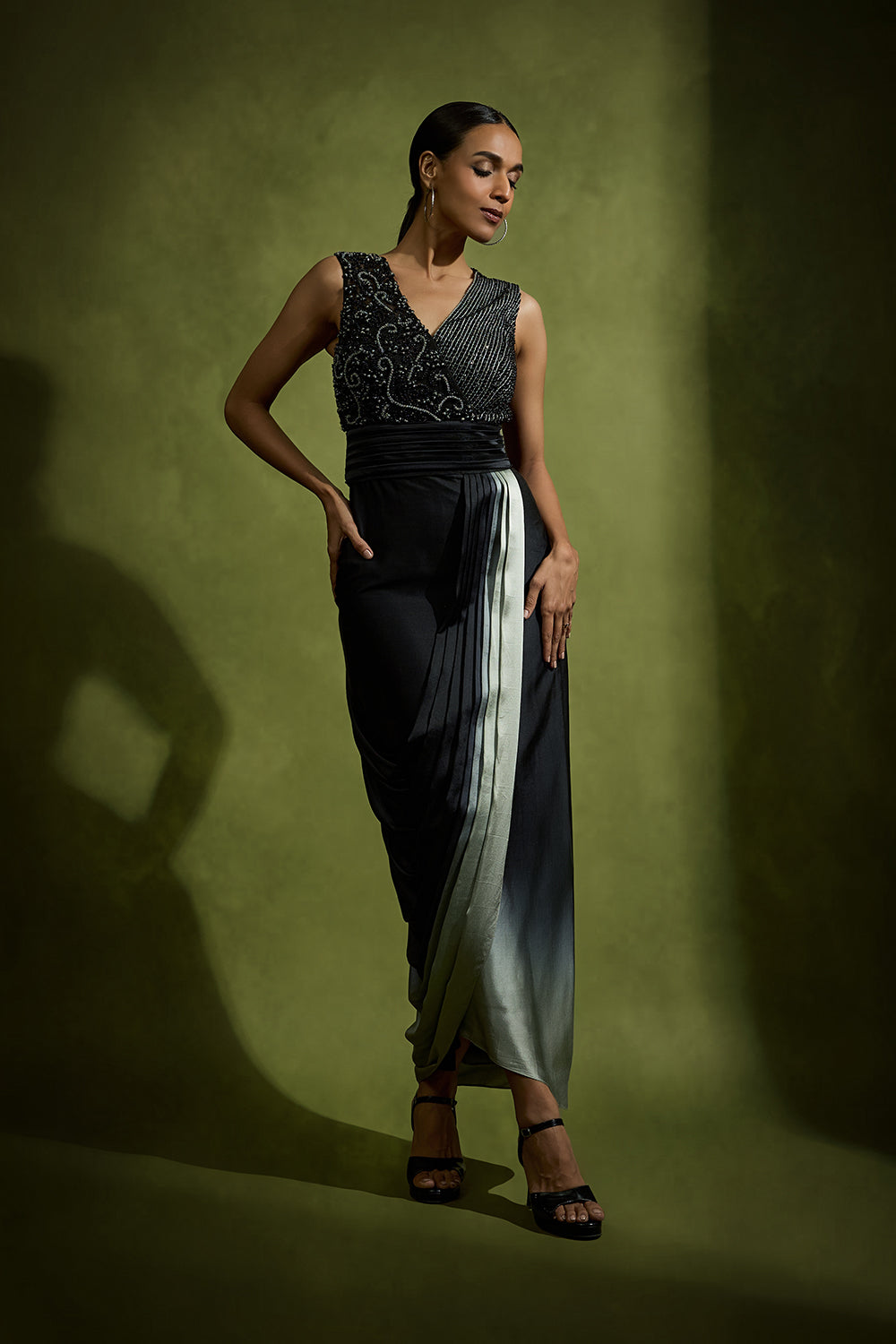 Ombré Pleated Drape Dress