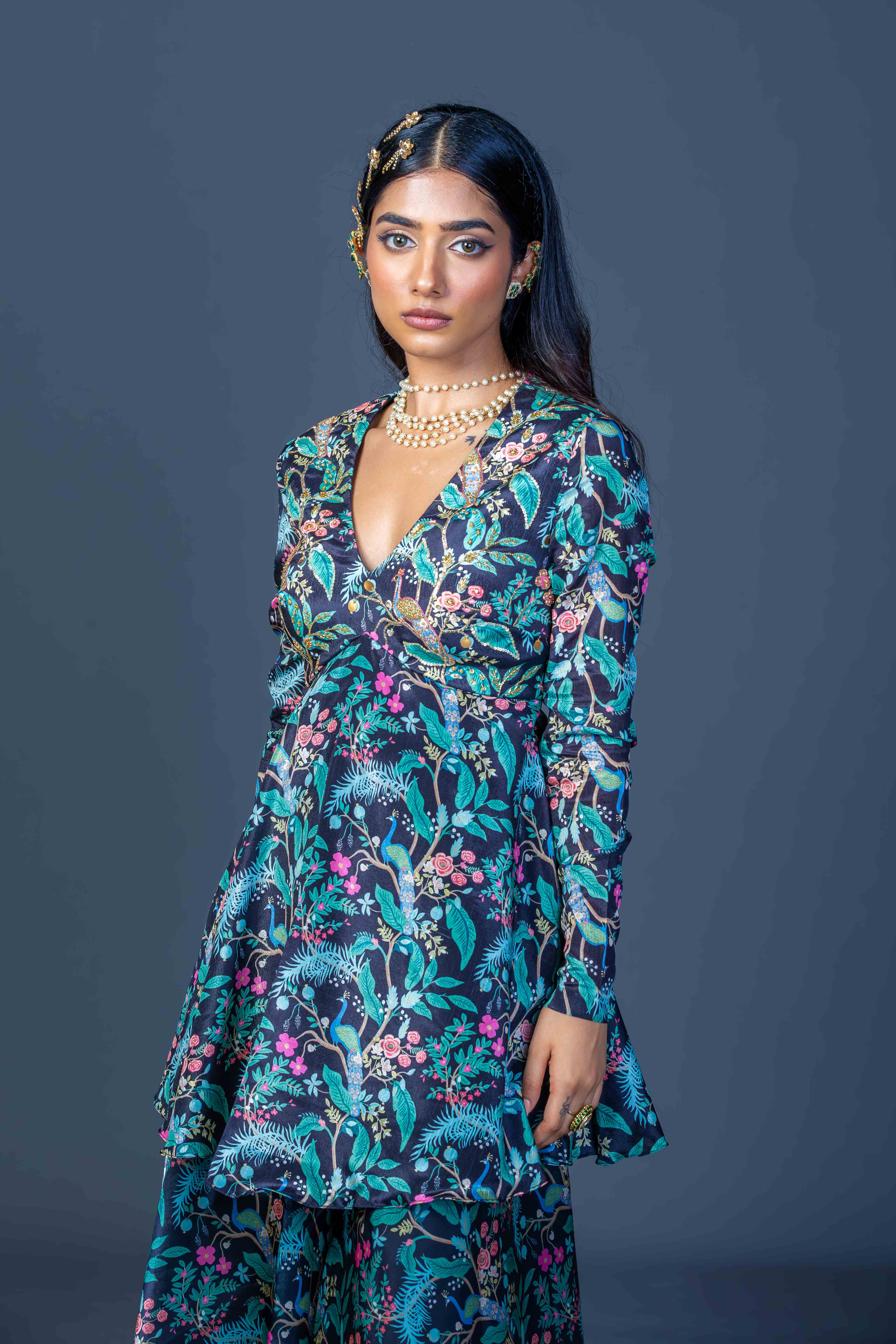 Midnight Peacock Peplum Ensemble