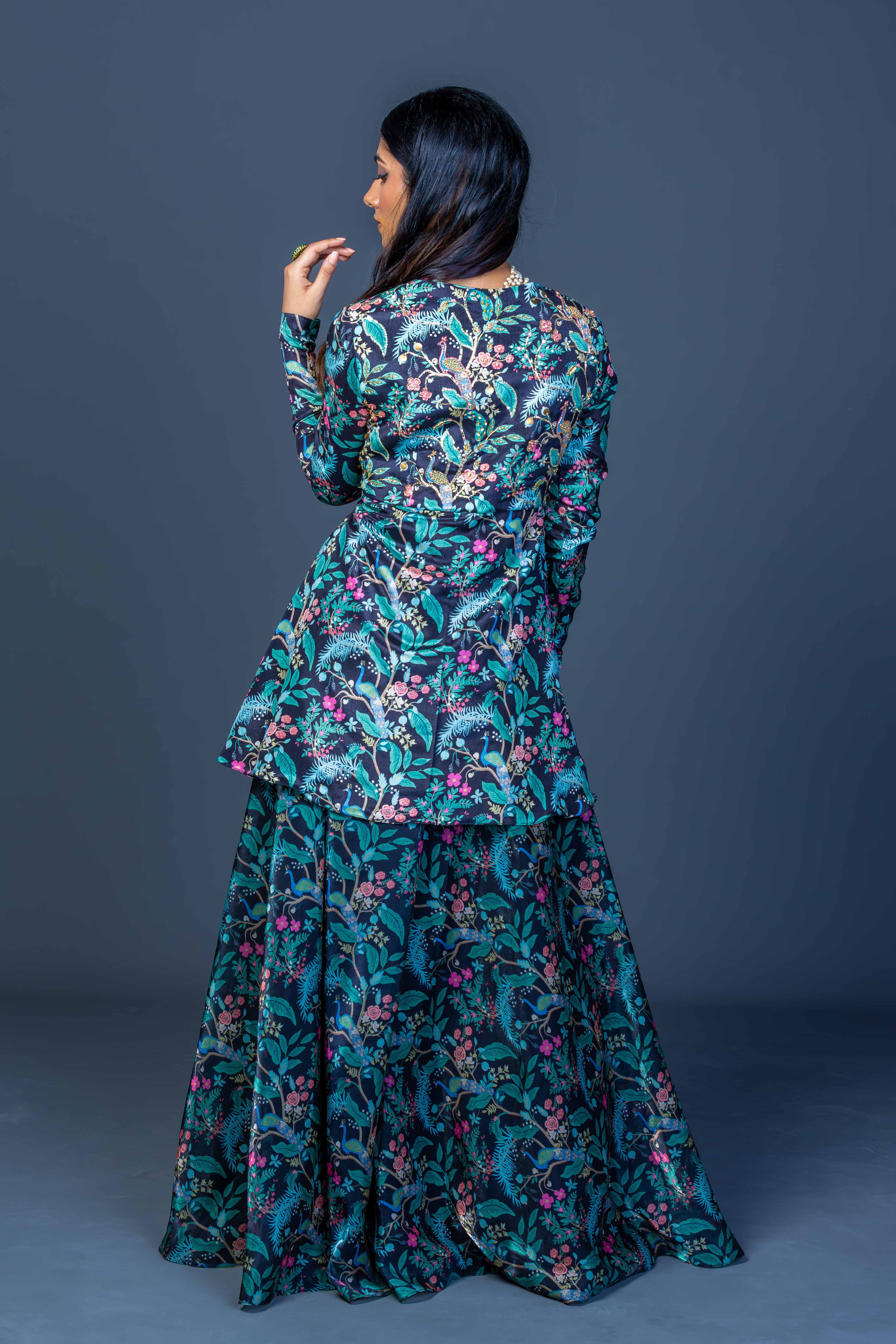 Midnight Peacock Peplum Ensemble