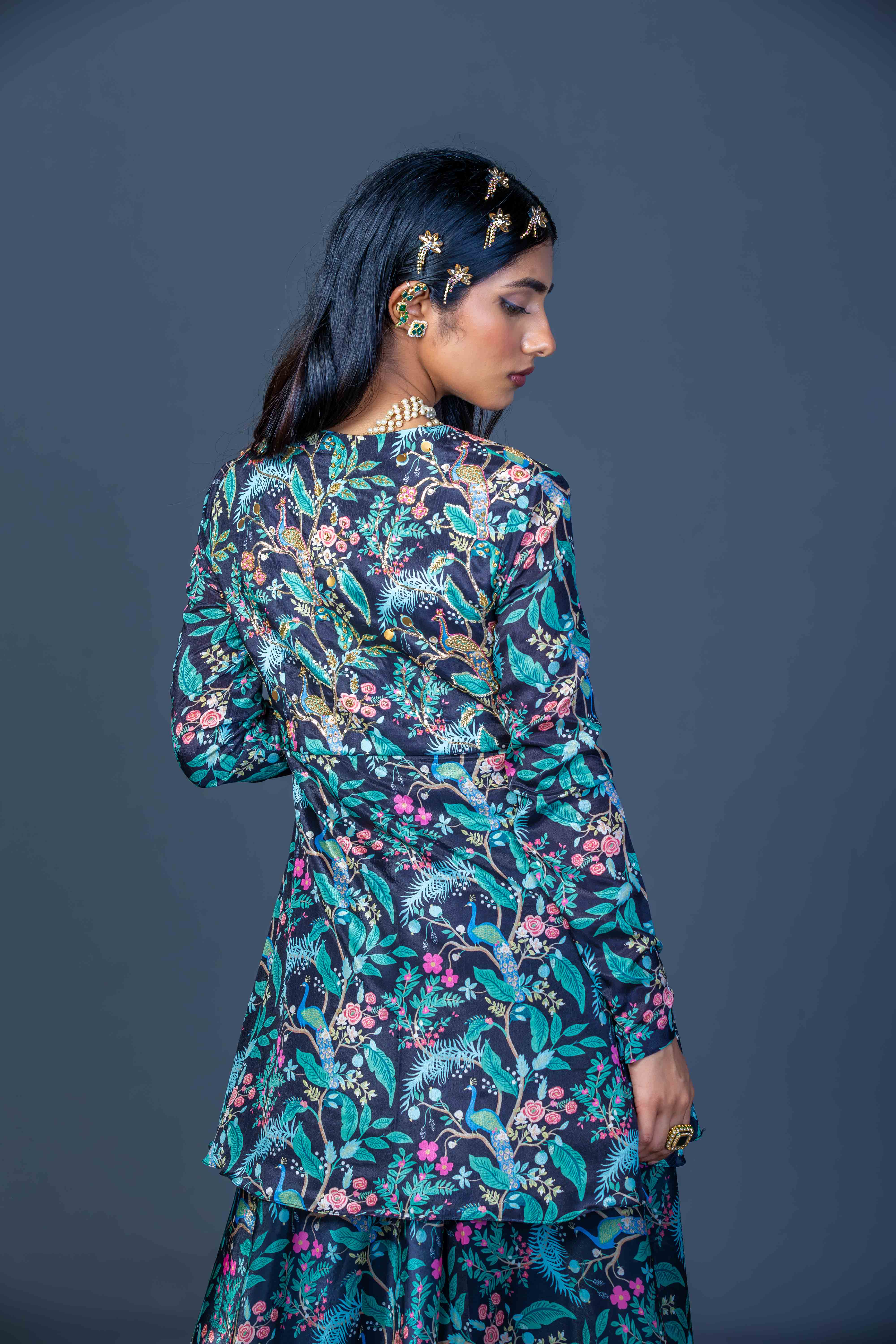 Midnight Peacock Peplum Ensemble