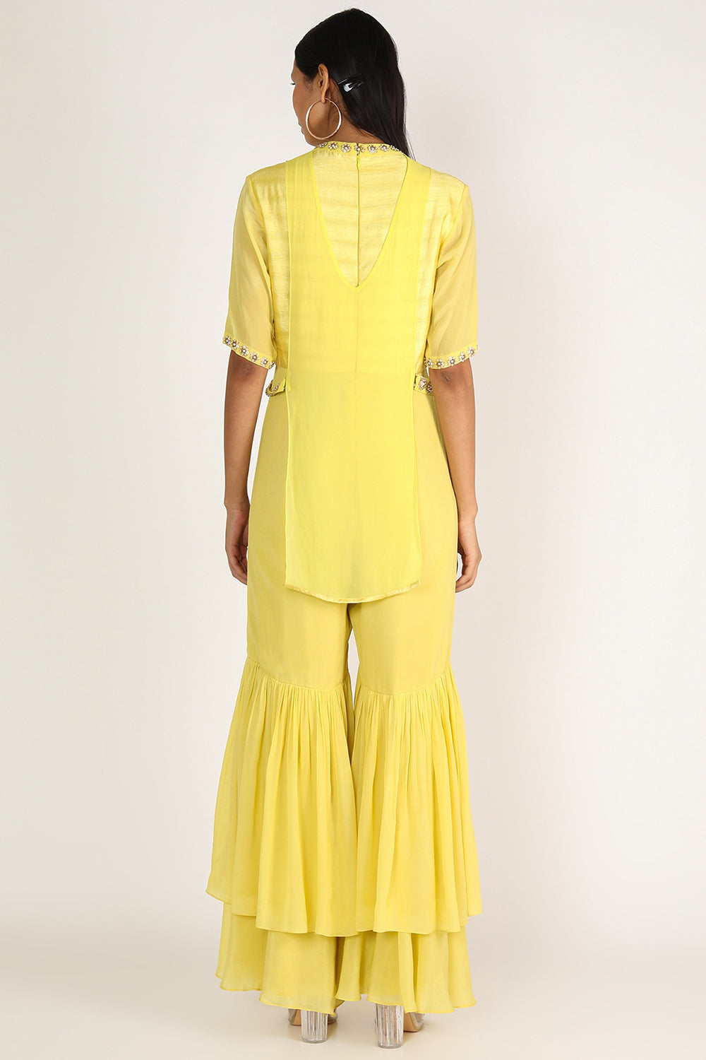 Hand Embroidered Yellow Indo Jumpsuit - Auraya Fashion -  - #tag1# - #tag2# - #tag3# - #tag3#