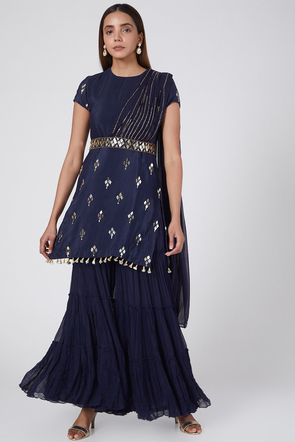 Embroidered Cobalt Blue Sharara Set - Auraya Fashion - Nidhika Shekhar - #tag1# - #tag2# - #tag3# - #tag3#